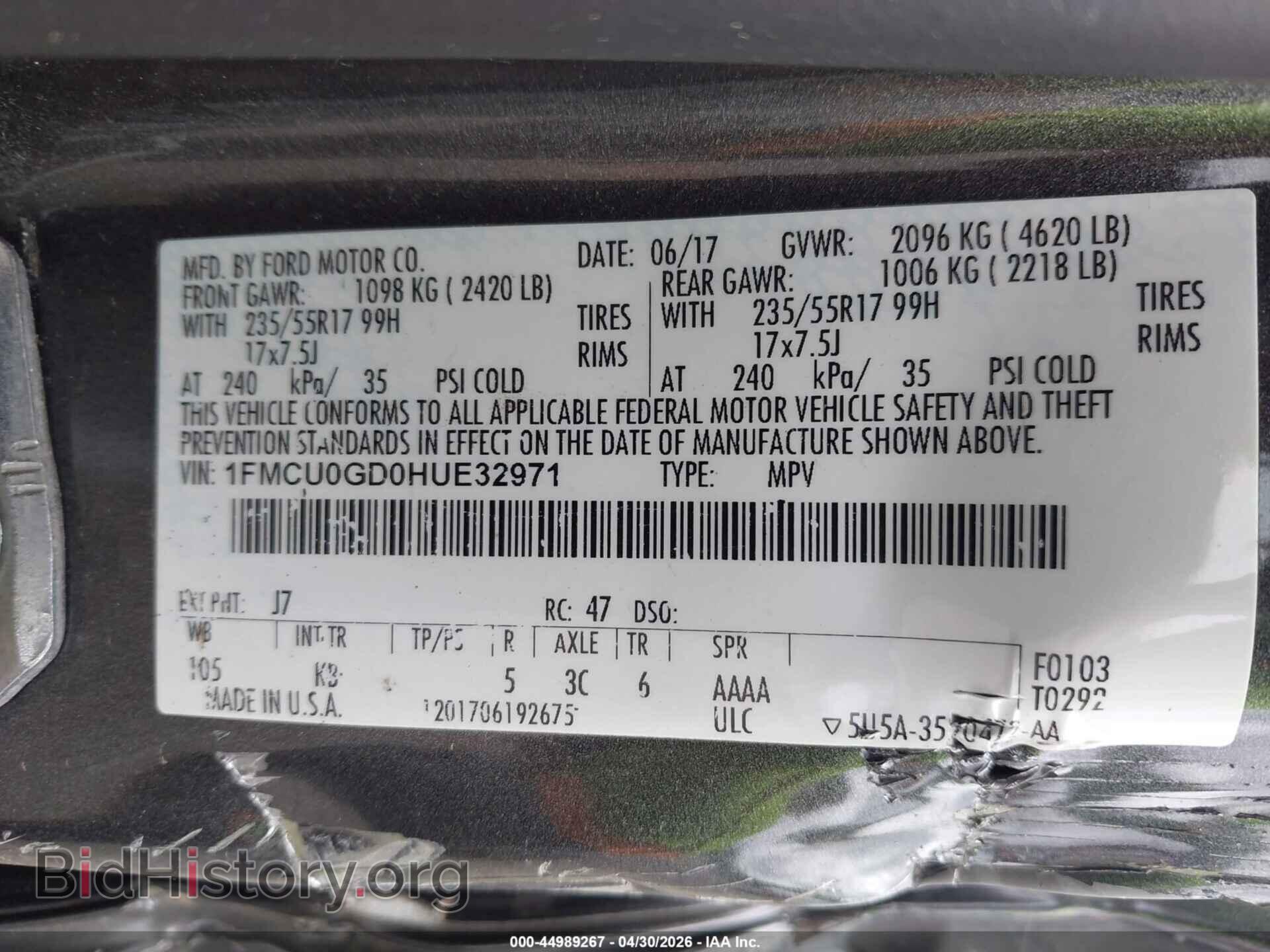 2017 FORD ESCAPE - VIN: 1FMCU0GD0HUE32971 - Фото 9