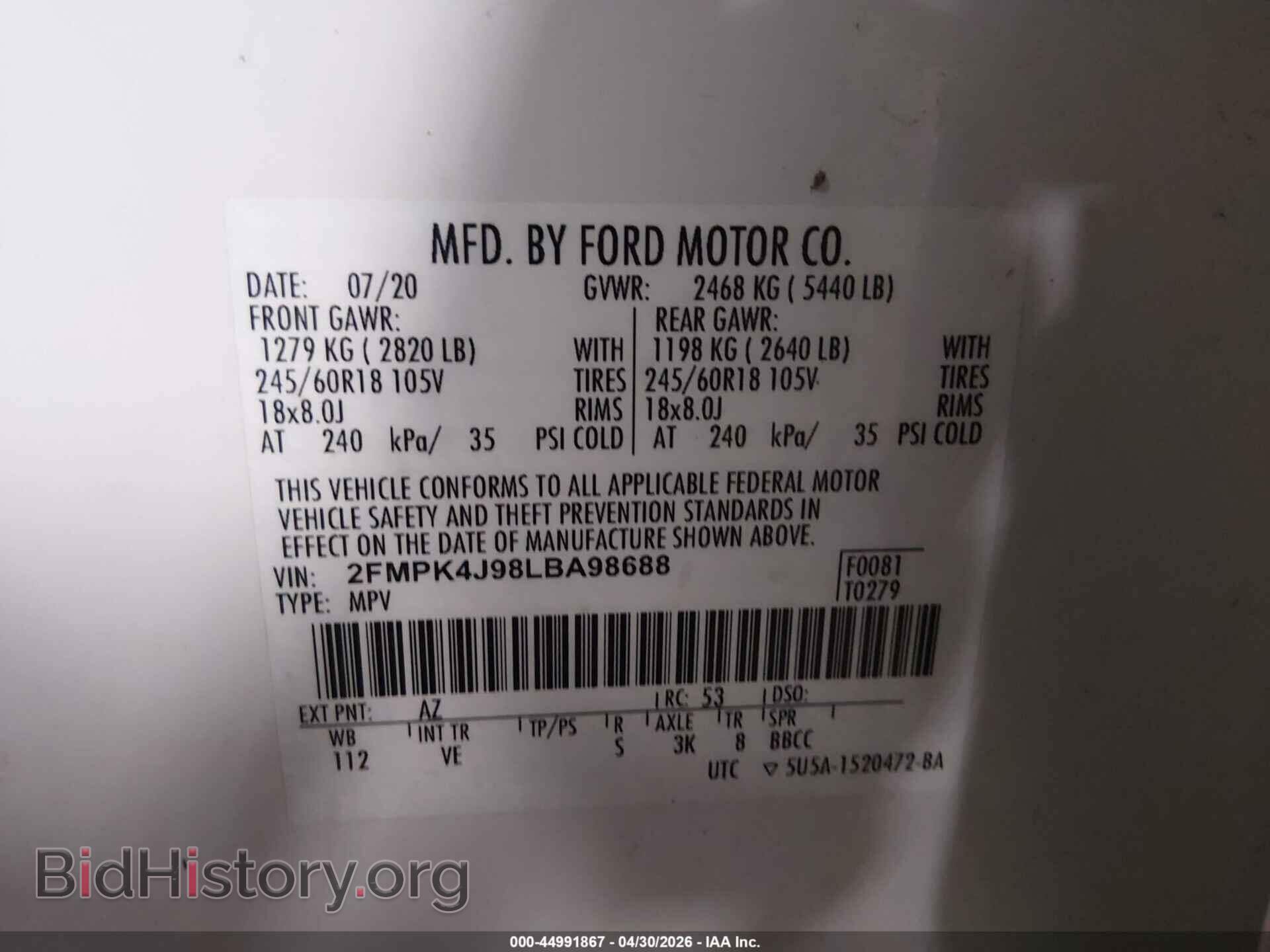 2020 FORD EDGE - VIN: 2FMPK4J98LBA98688 - Photo 9