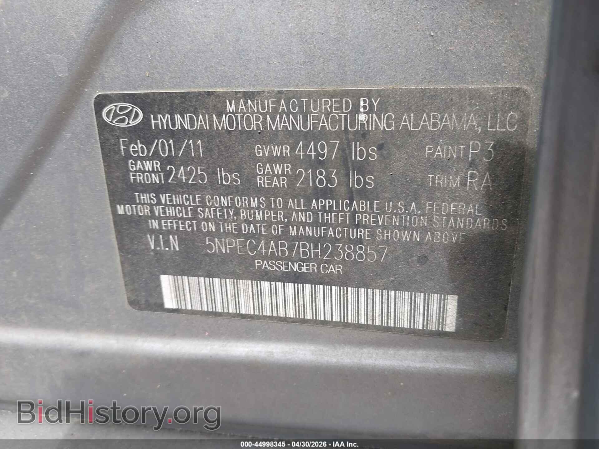2011 HYUNDAI SONATA - VIN: 5NPEC4AB7BH238857 - Фото 9