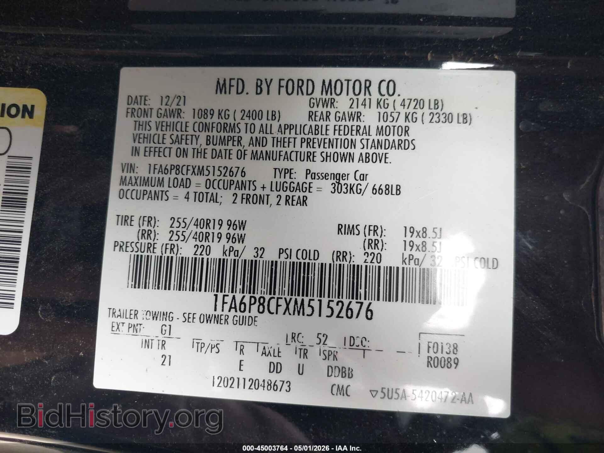 2021 FORD MUSTANG - VIN: 1FA6P8CFXM5152676 - Фото 9