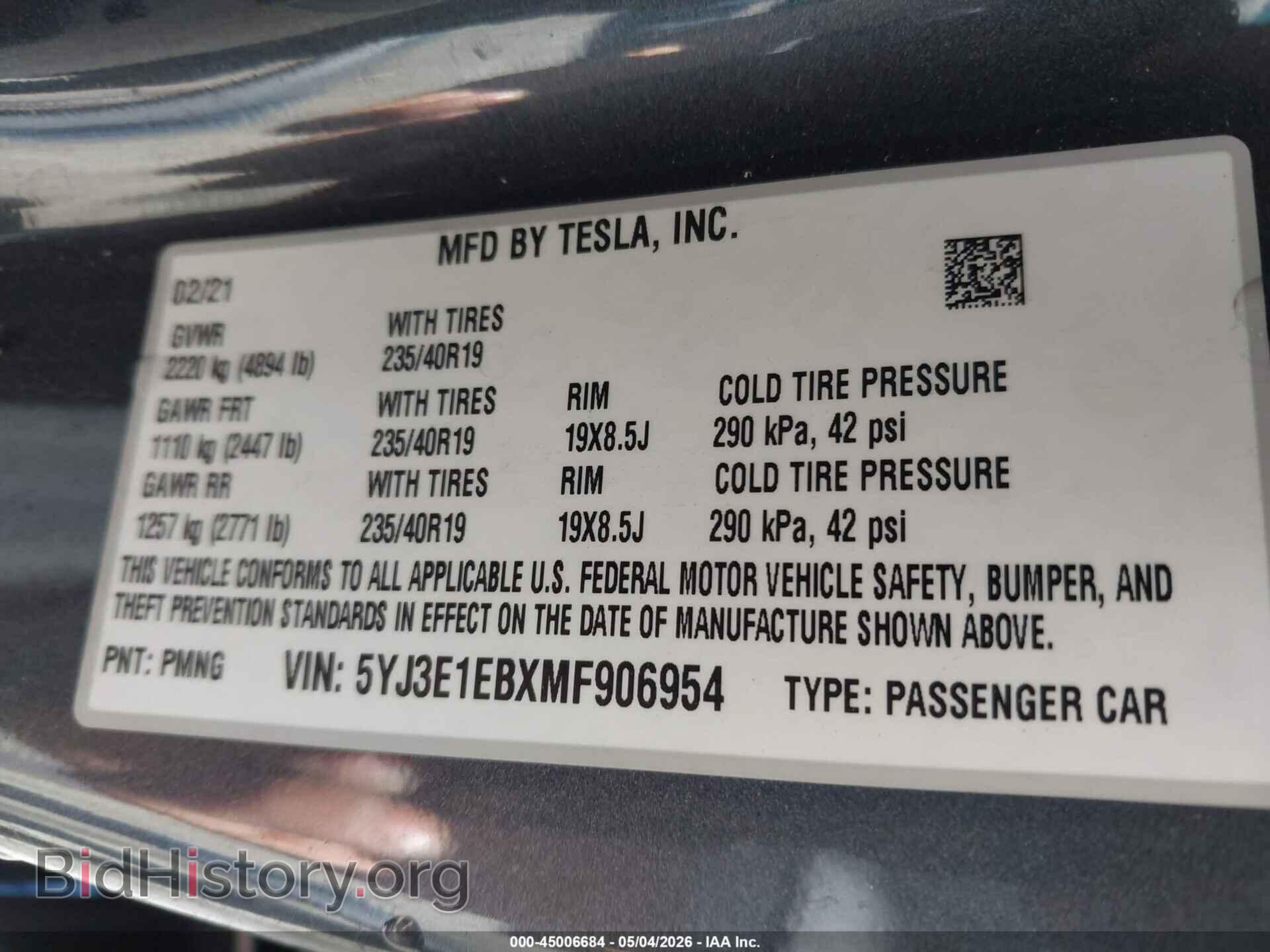 2021 TESLA MODEL 3 - VIN: 5YJ3E1EBXMF906954 - Фото 9