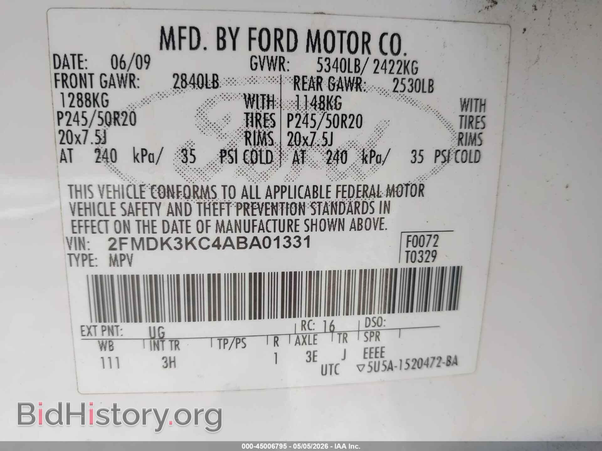 2010 FORD EDGE - VIN: 2FMDK3KC4ABA01331 - Фото 9
