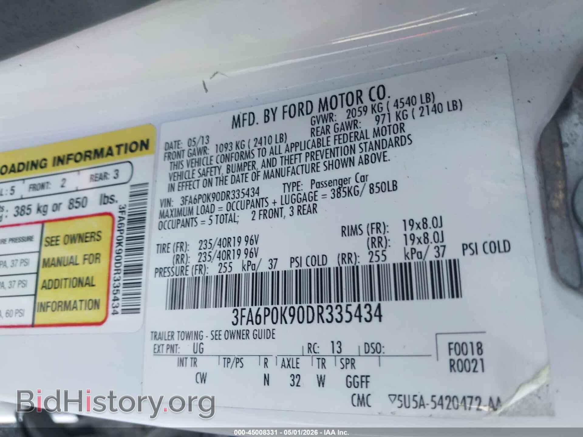 2013 FORD FUSION - VIN: 3FA6P0K90DR335434 - Фото 9