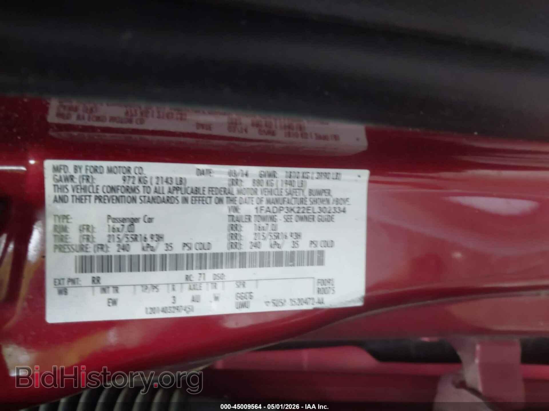 2014 FORD FOCUS - VIN: 1FADP3K22EL302334 - Фото 9