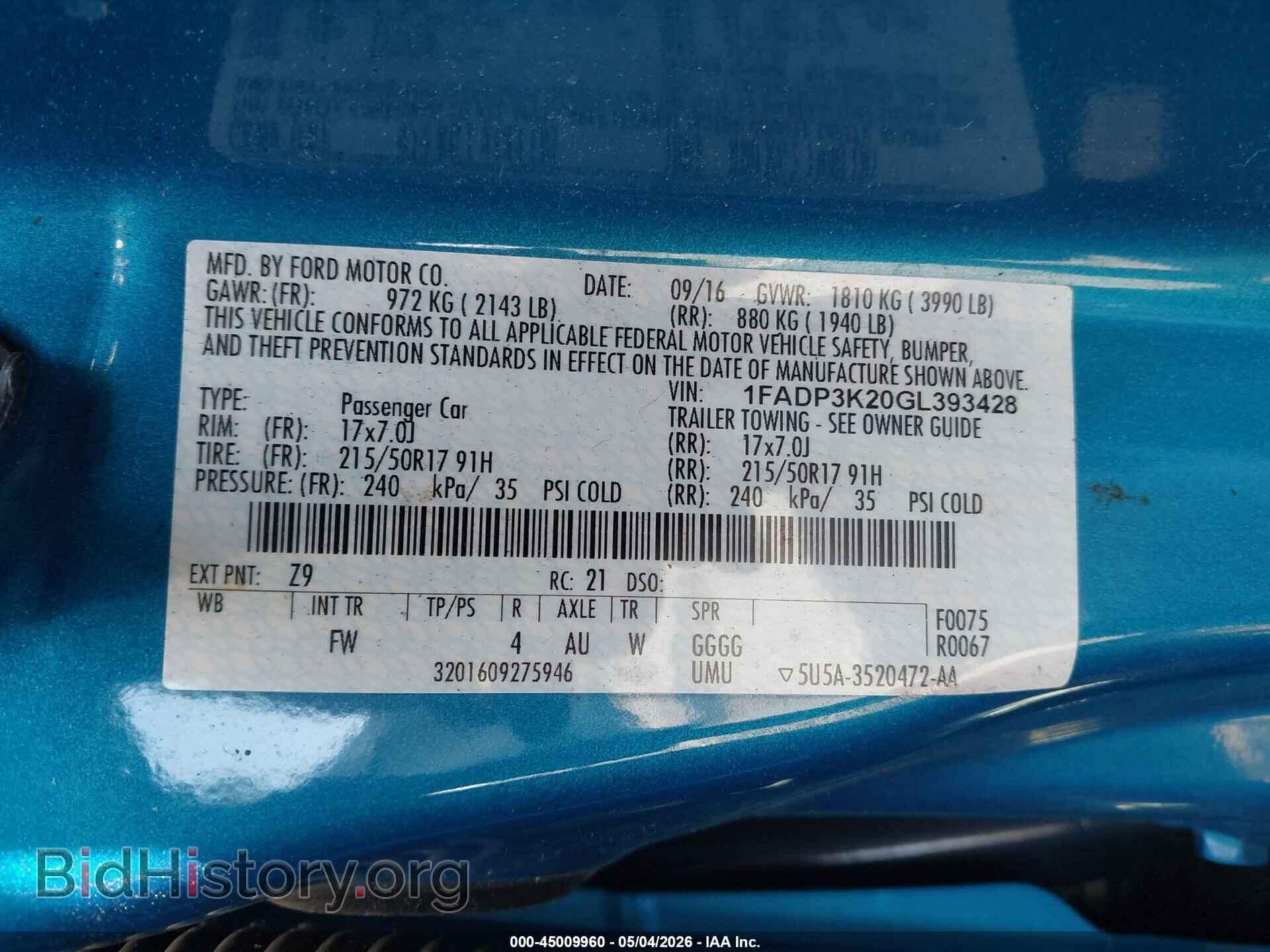 2016 FORD FOCUS - VIN: 1FADP3K20GL393428 - Фото 9