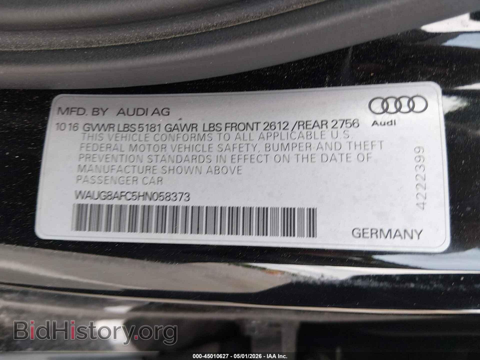 2017 AUDI A6 - VIN: WAUG8AFC5HN058373 - Фото 9
