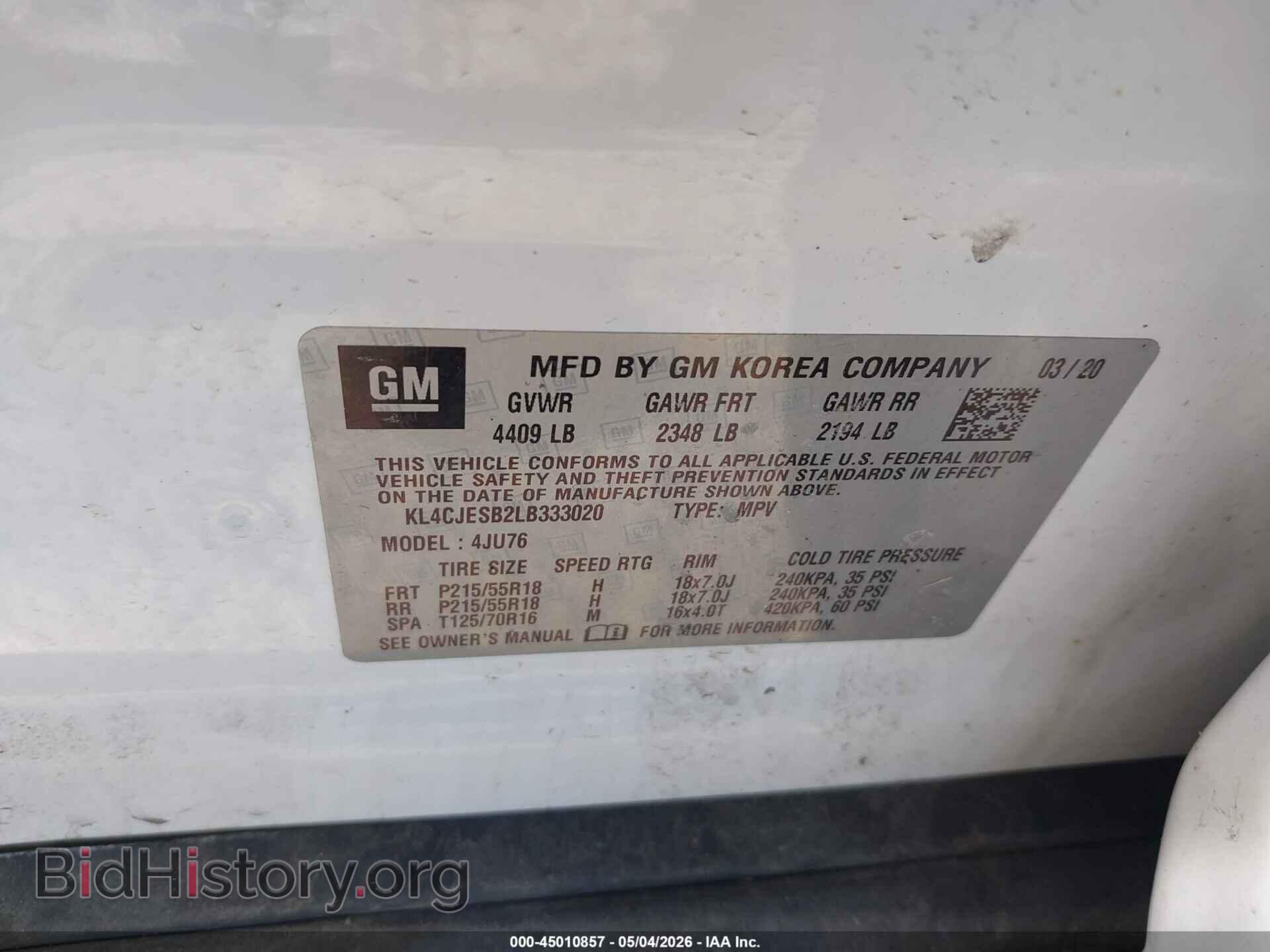 2020 BUICK ENCORE - VIN: KL4CJESB2LB333020 - Фото 9