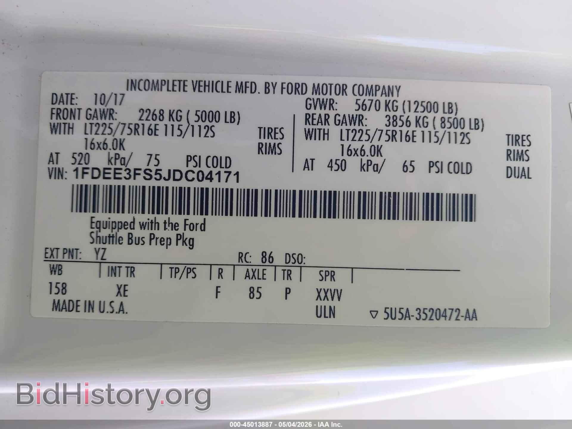 2018 FORD E-350 CUTAWAY - VIN: 1FDEE3FS5JDC04171 - Photo 8