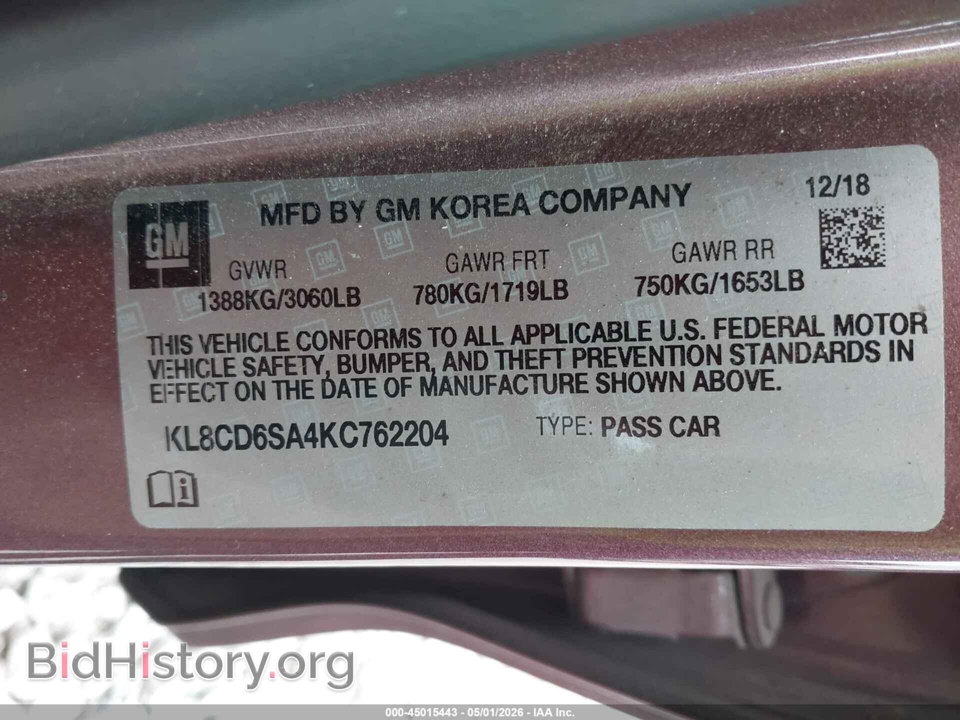 2019 CHEVROLET SPARK - VIN: KL8CD6SA4KC762204 - Фото 9