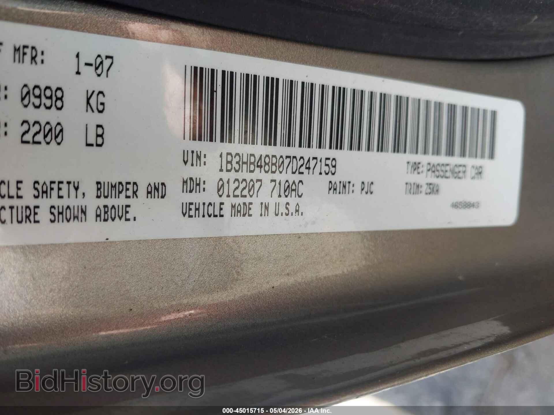 2007 DODGE CALIBER - VIN: 1B3HB48B07D247159 - Photo 9