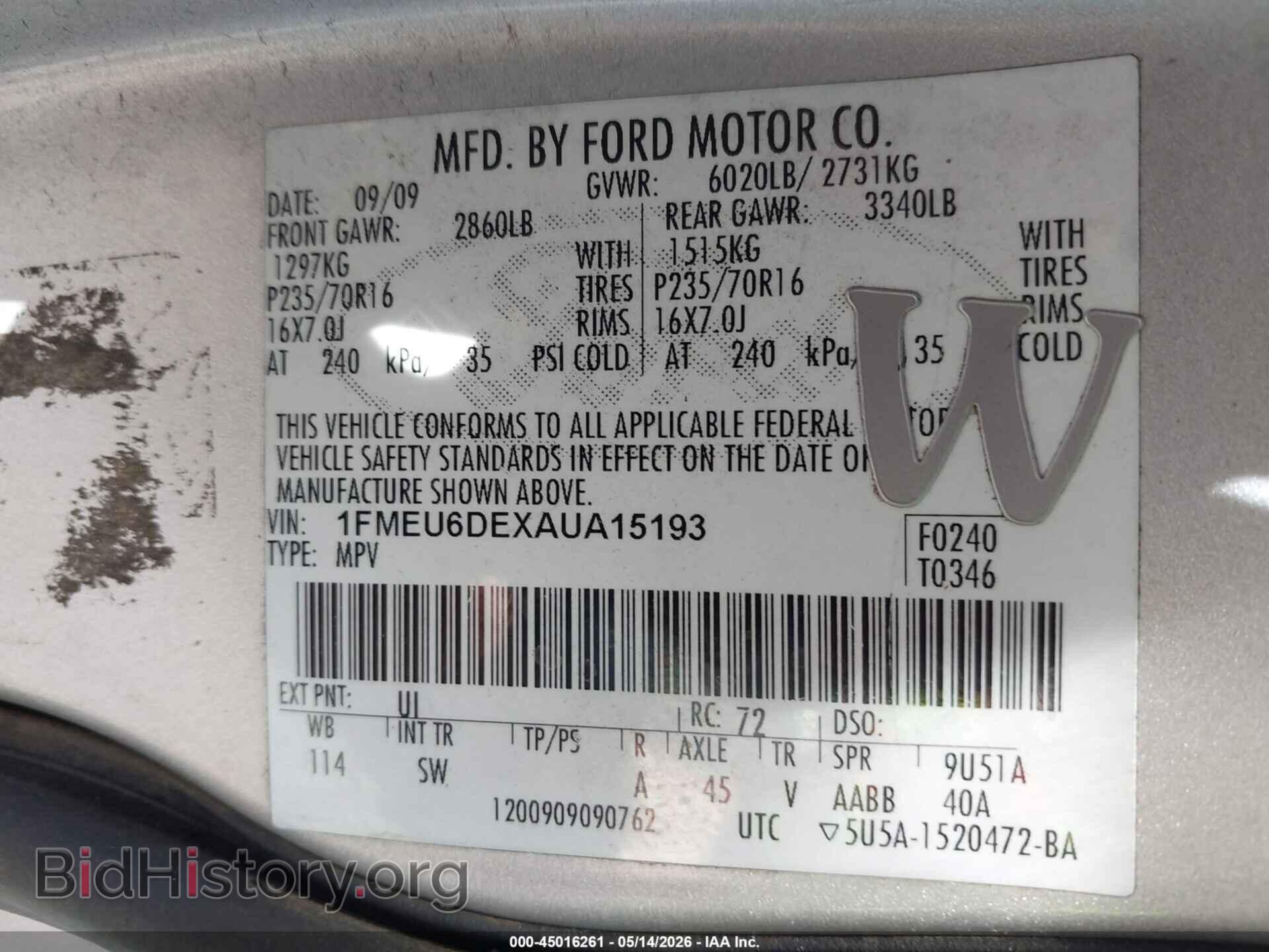 2010 FORD EXPLORER - VIN: 1FMEU6DEXAUA15193 - Фото 9