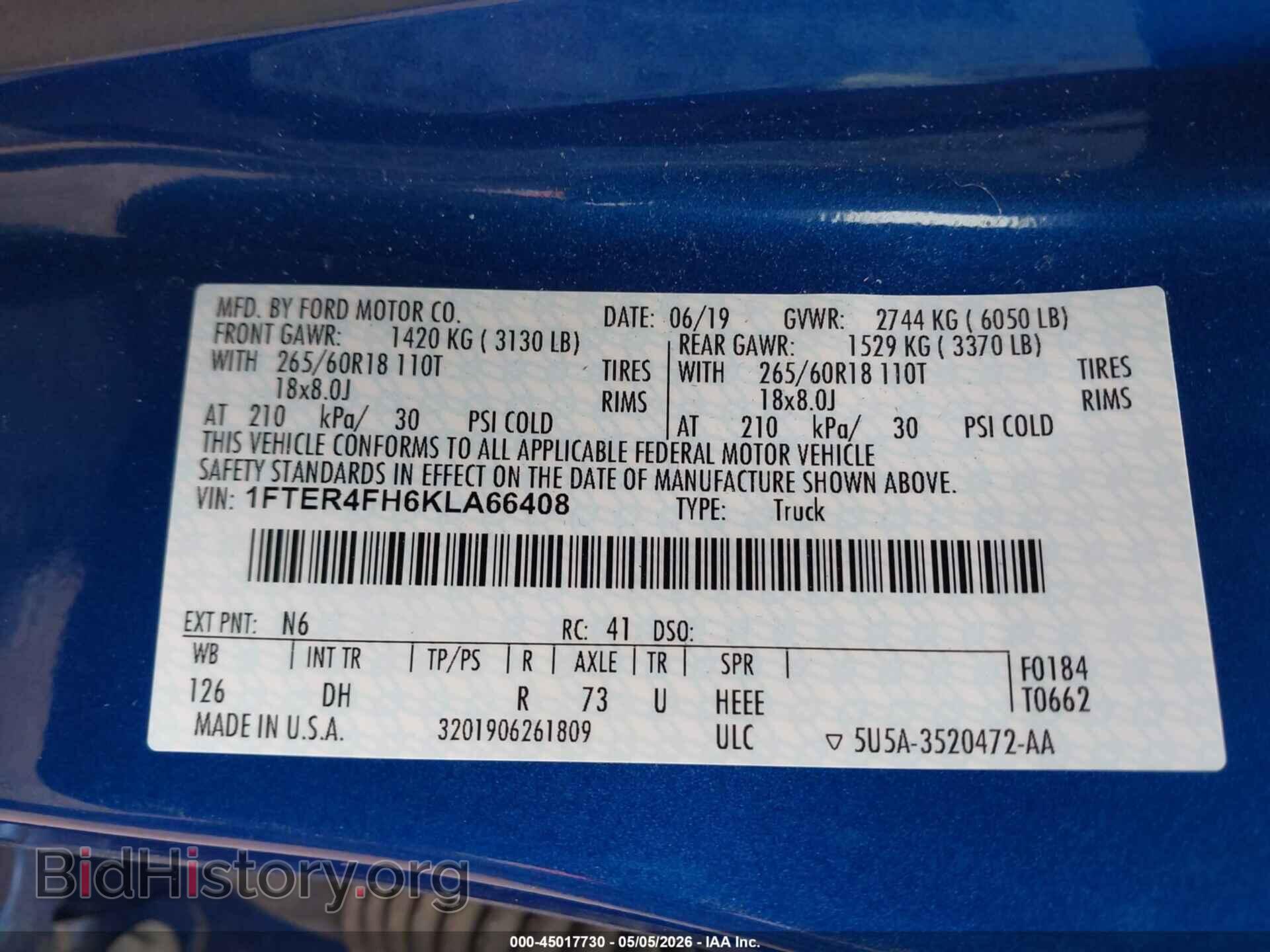 2019 FORD RANGER - VIN: 1FTER4FH6KLA66408 - Фото 9