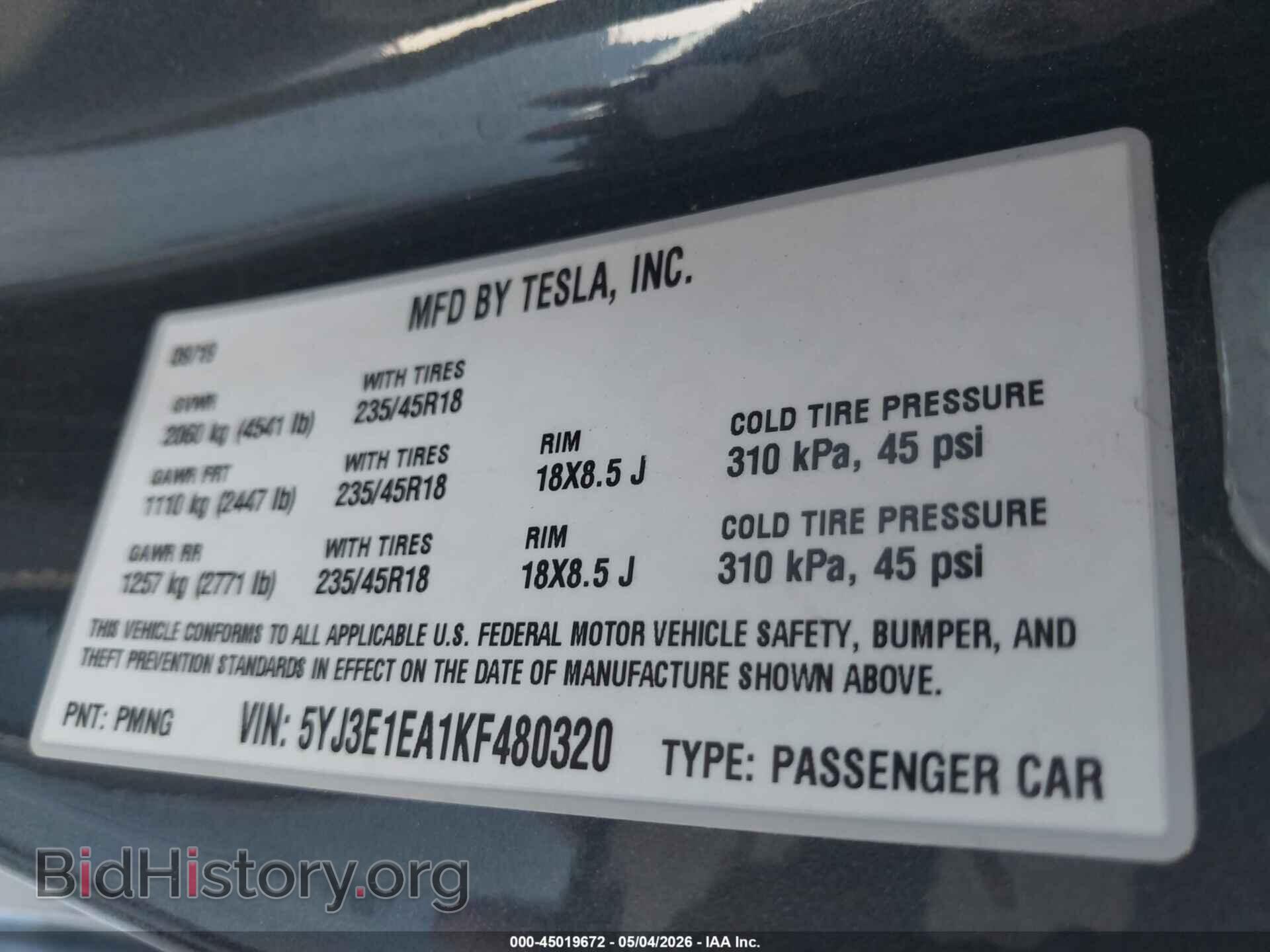 2019 TESLA MODEL 3 - VIN: 5YJ3E1EA1KF480320 - Фото 9