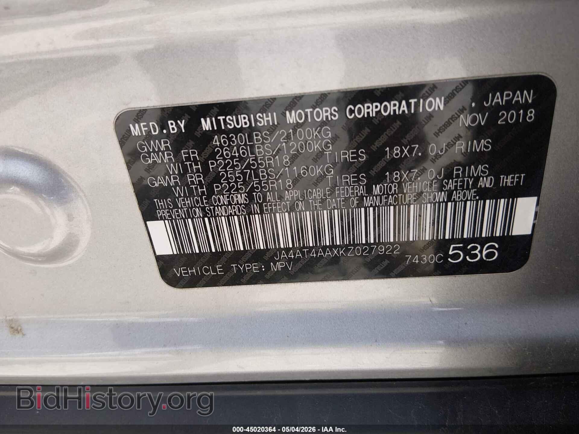 2019 MITSUBISHI ECLIPSE CROSS - VIN: JA4AT4AAXKZ027922 - Фото 9