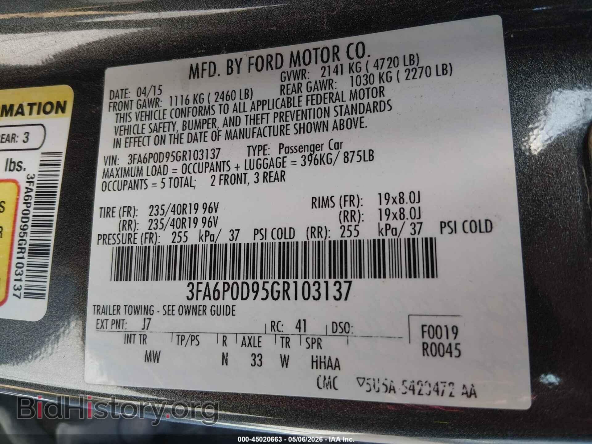 2016 FORD FUSION - VIN: 3FA6P0D95GR103137 - Фото 9