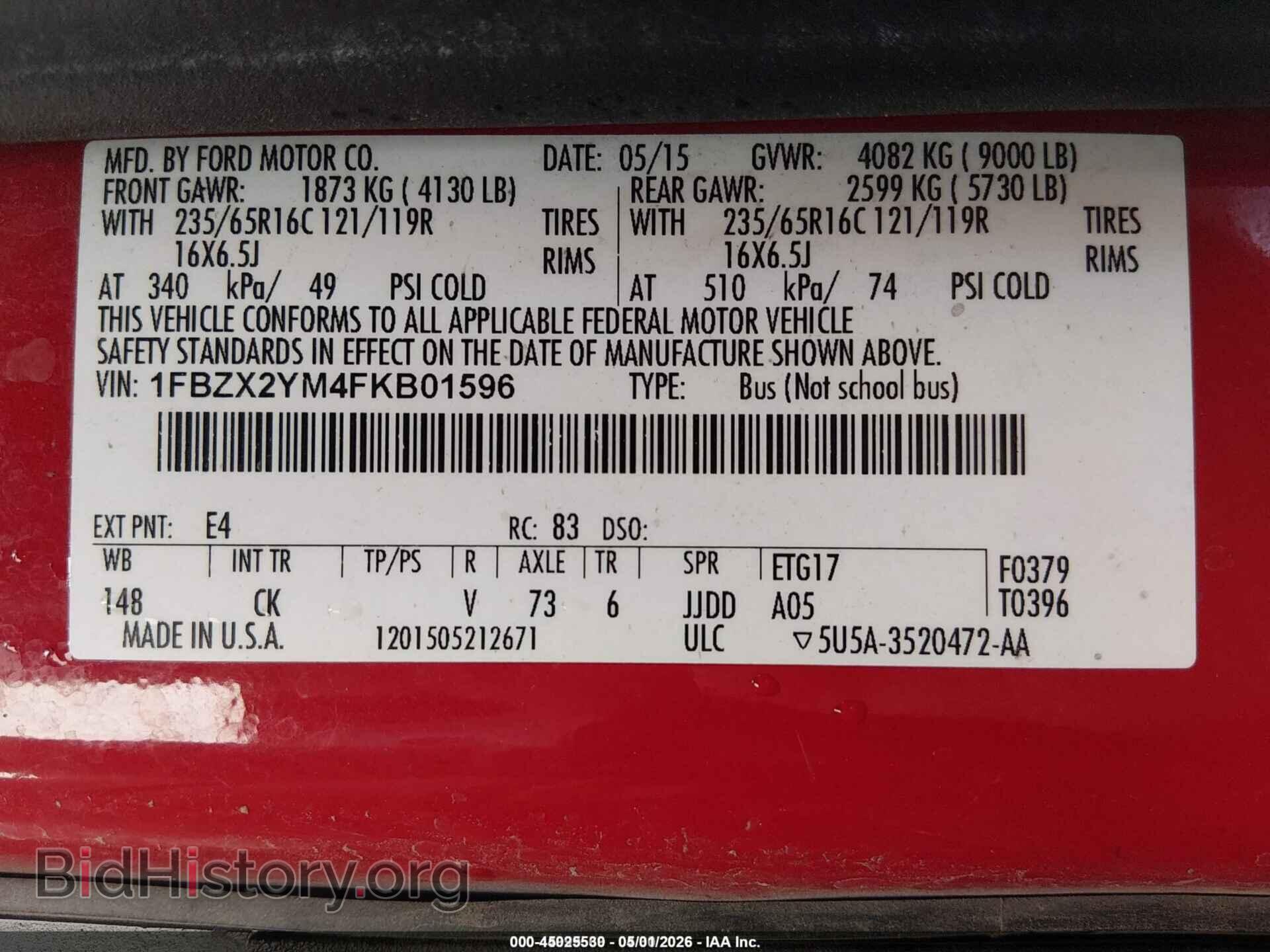 2015 FORD TRANSIT-350 - VIN: 1FBZX2YM4FKB01596 - Фото 9
