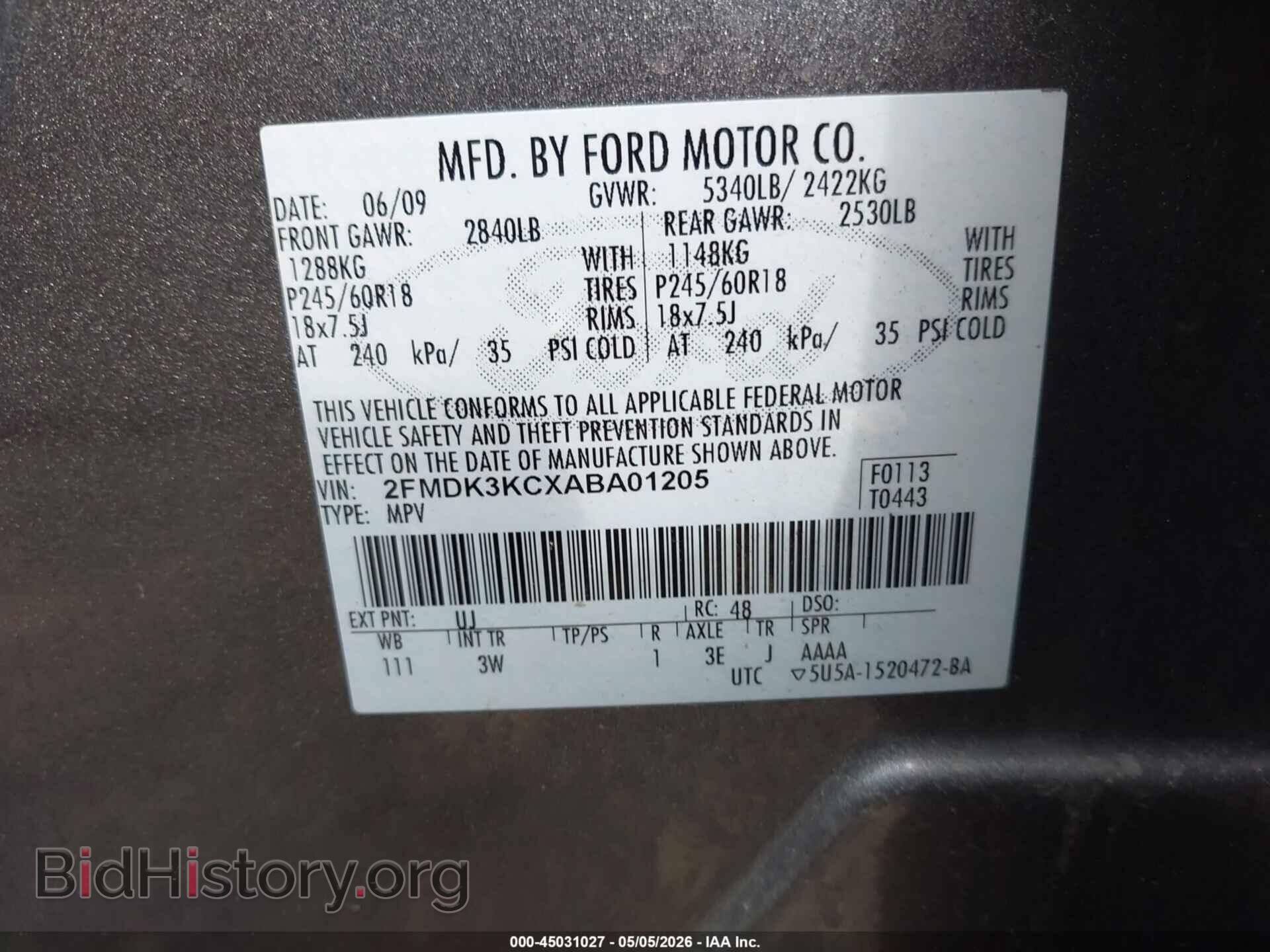 2010 FORD EDGE - VIN: 2FMDK3KCXABA01205 - Photo 9