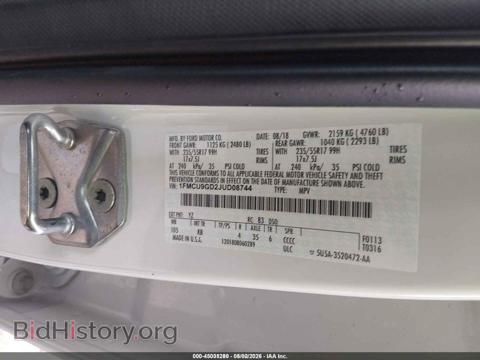 2018 FORD ESCAPE - VIN: 1FMCU9GD2JUD08744 - Фото 9