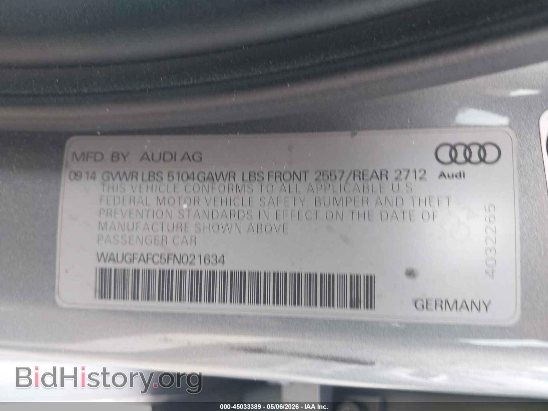 2015 AUDI A6 - VIN: WAUGFAFC5FN021634 - Фото 9