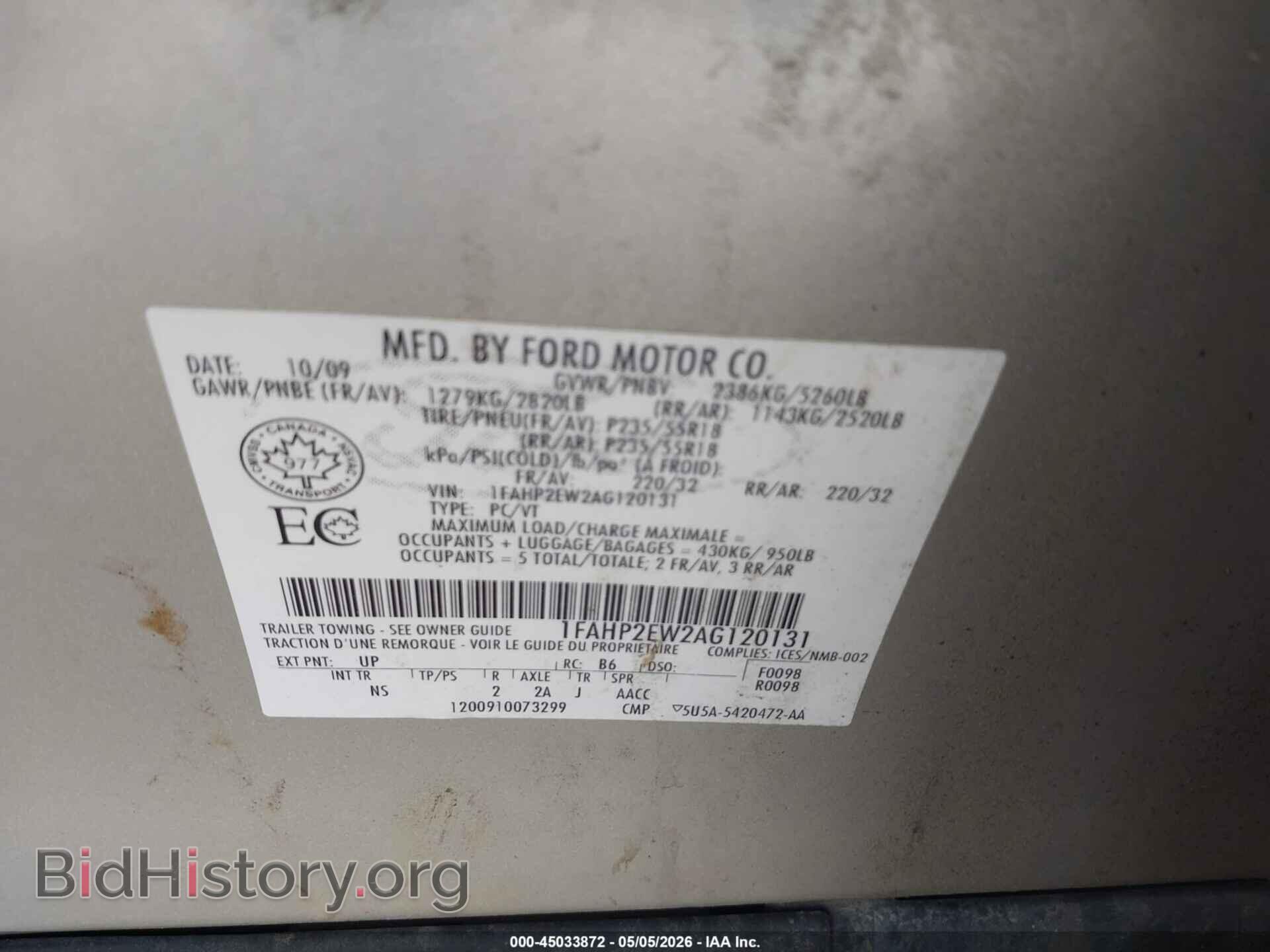 2010 FORD TAURUS - VIN: 1FAHP2EW2AG120131 - Photo 9