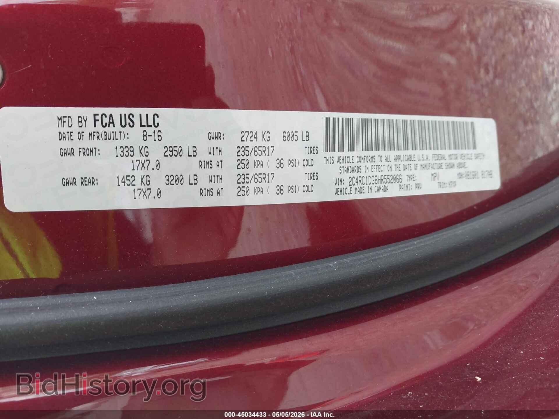 2017 CHRYSLER PACIFICA - VIN: 2C4RC1DG8HR552066 - Фото 9