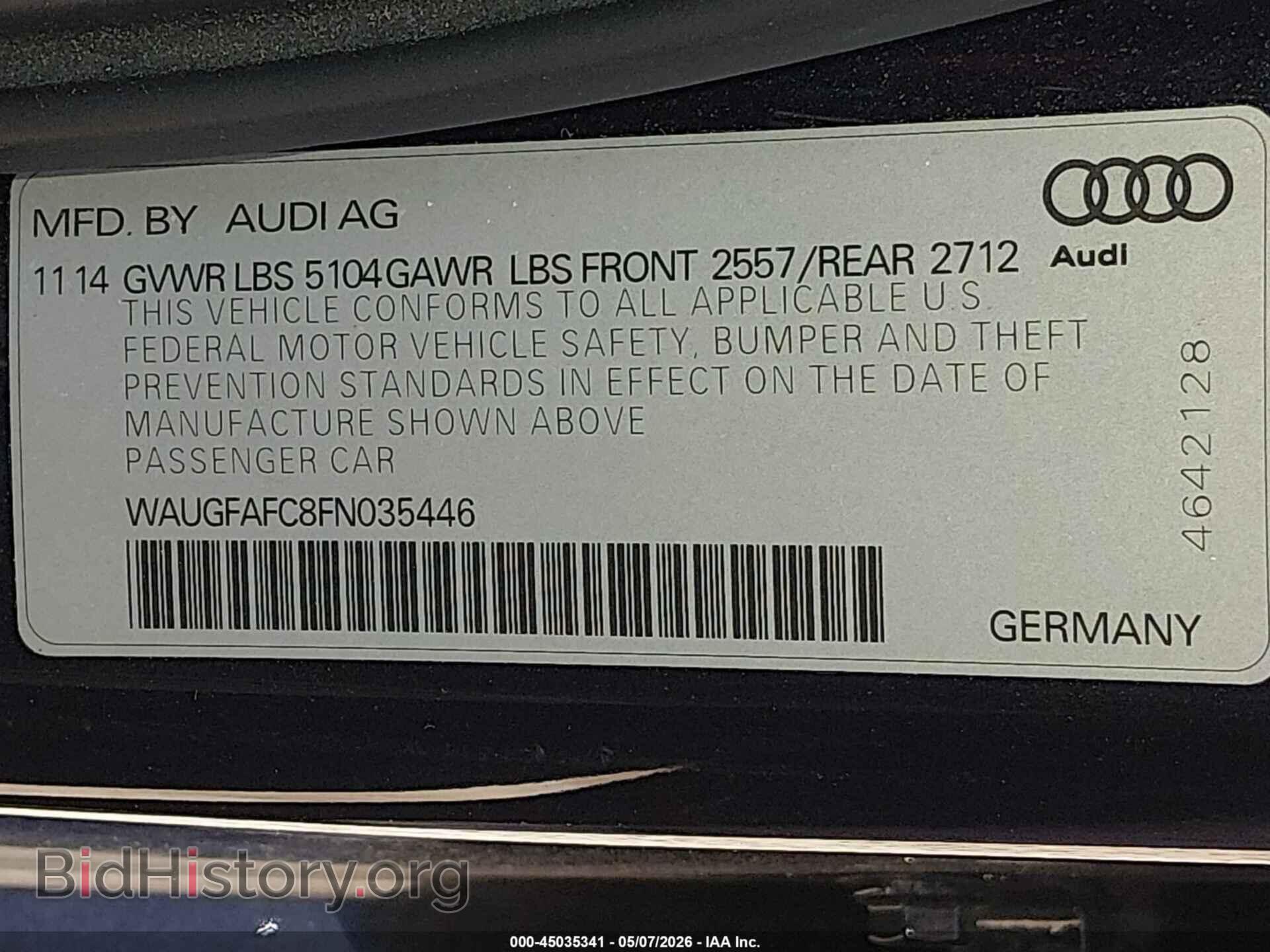2015 AUDI A6 - VIN: WAUGFAFC8FN035446 - Фото 9