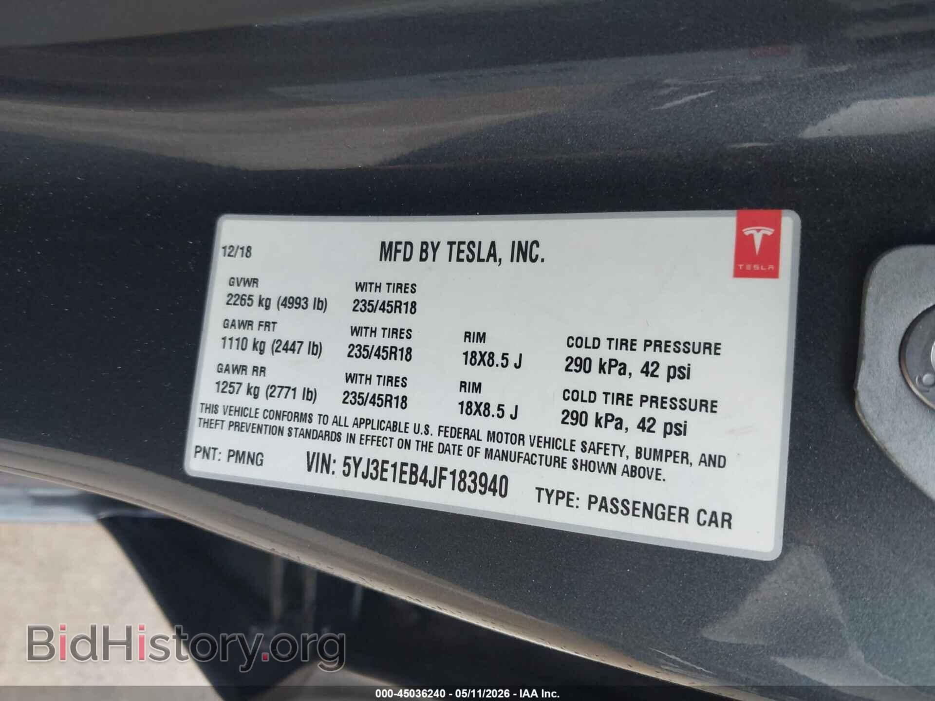 2018 TESLA MODEL 3 - VIN: 5YJ3E1EB4JF183940 - Photo 9