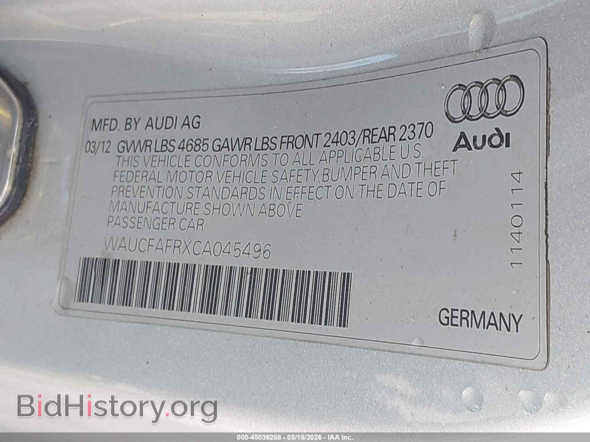2012 AUDI A5 - VIN: WAUCFAFRXCA045496 - Photo 9