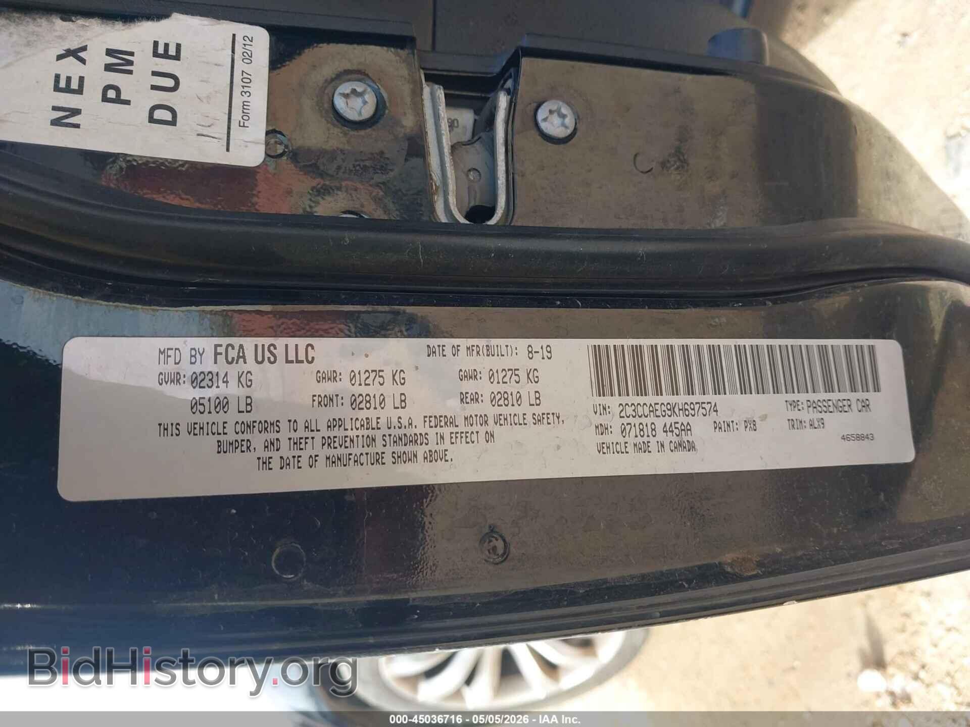 2019 CHRYSLER 300 - VIN: 2C3CCAEG9KH697574 - Фото 9