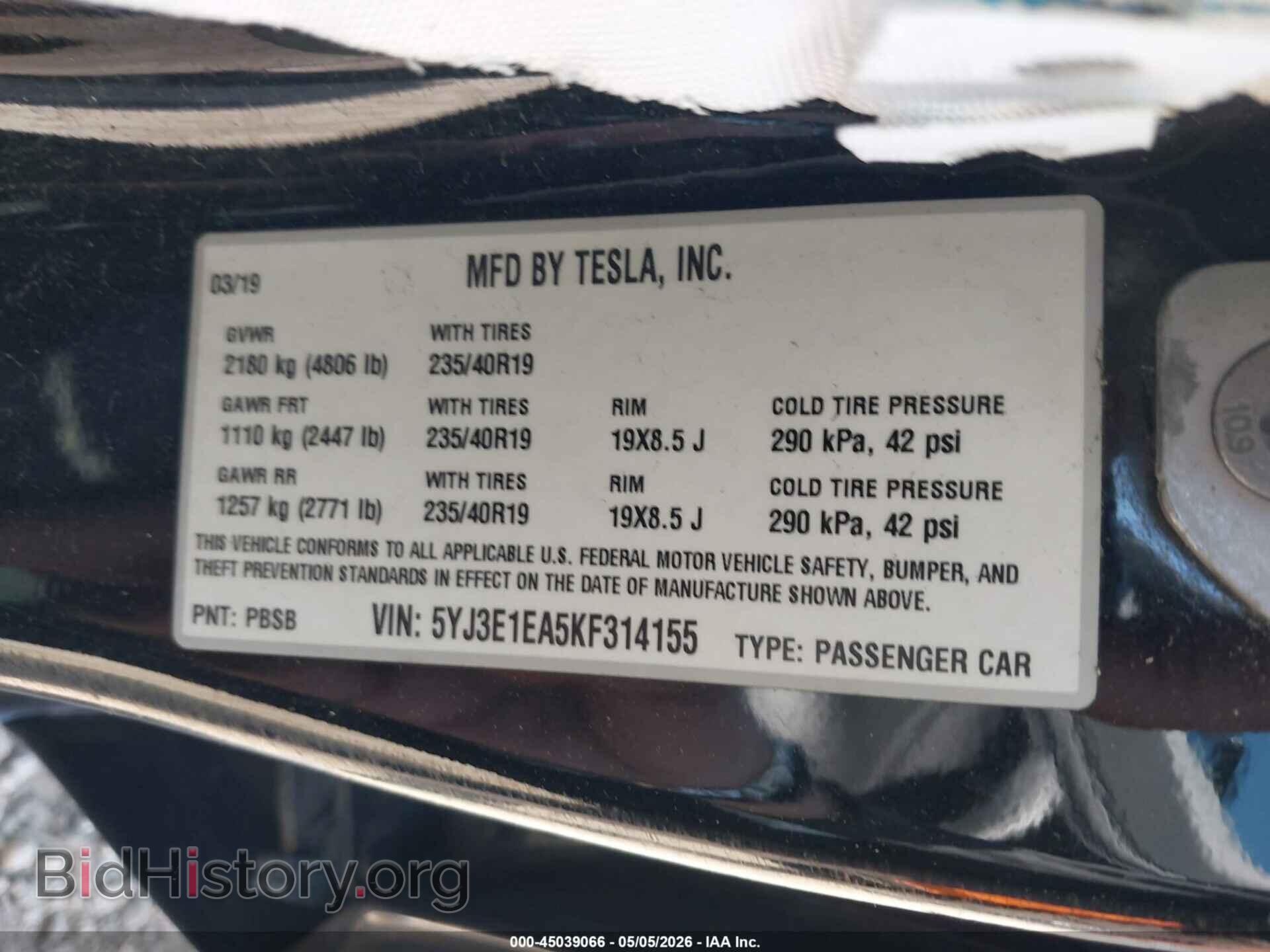 2019 TESLA MODEL 3 - VIN: 5YJ3E1EA5KF314155 - Фото 8