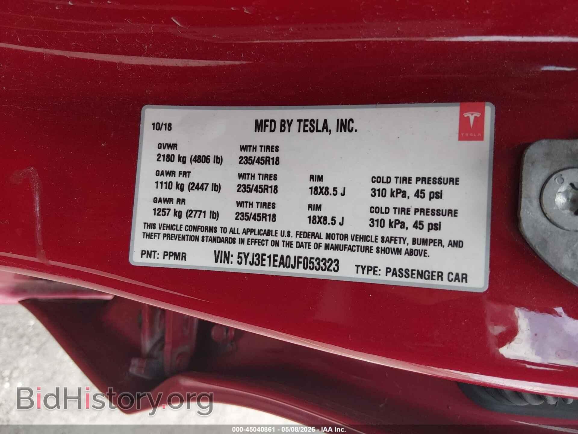 2018 TESLA MODEL 3 - VIN: 5YJ3E1EA0JF053323 - Фото 9