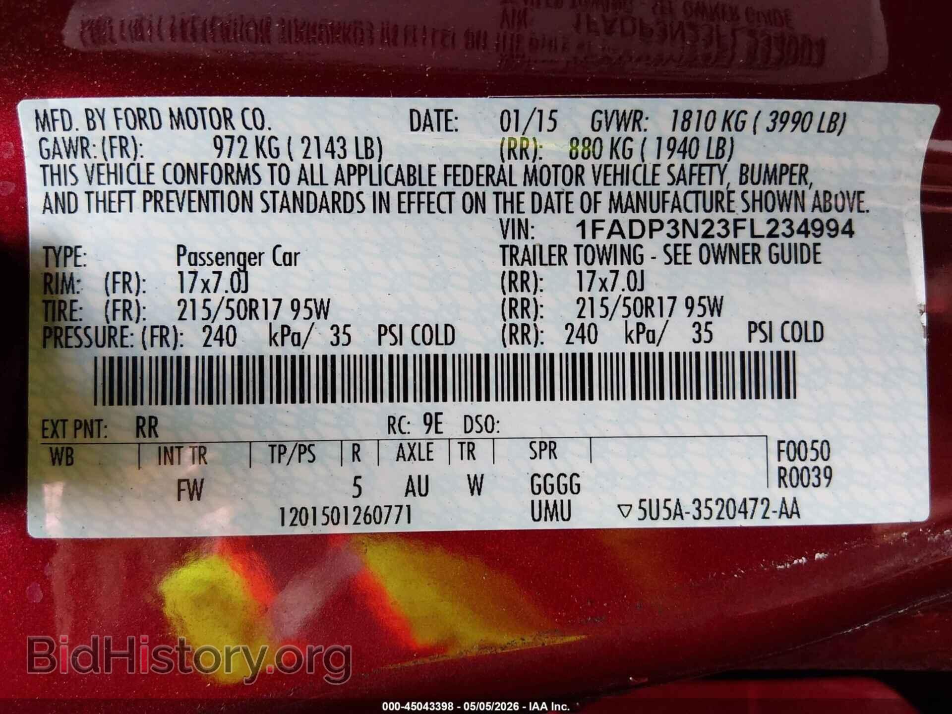 2015 FORD FOCUS - VIN: 1FADP3N23FL234994 - Фото 9
