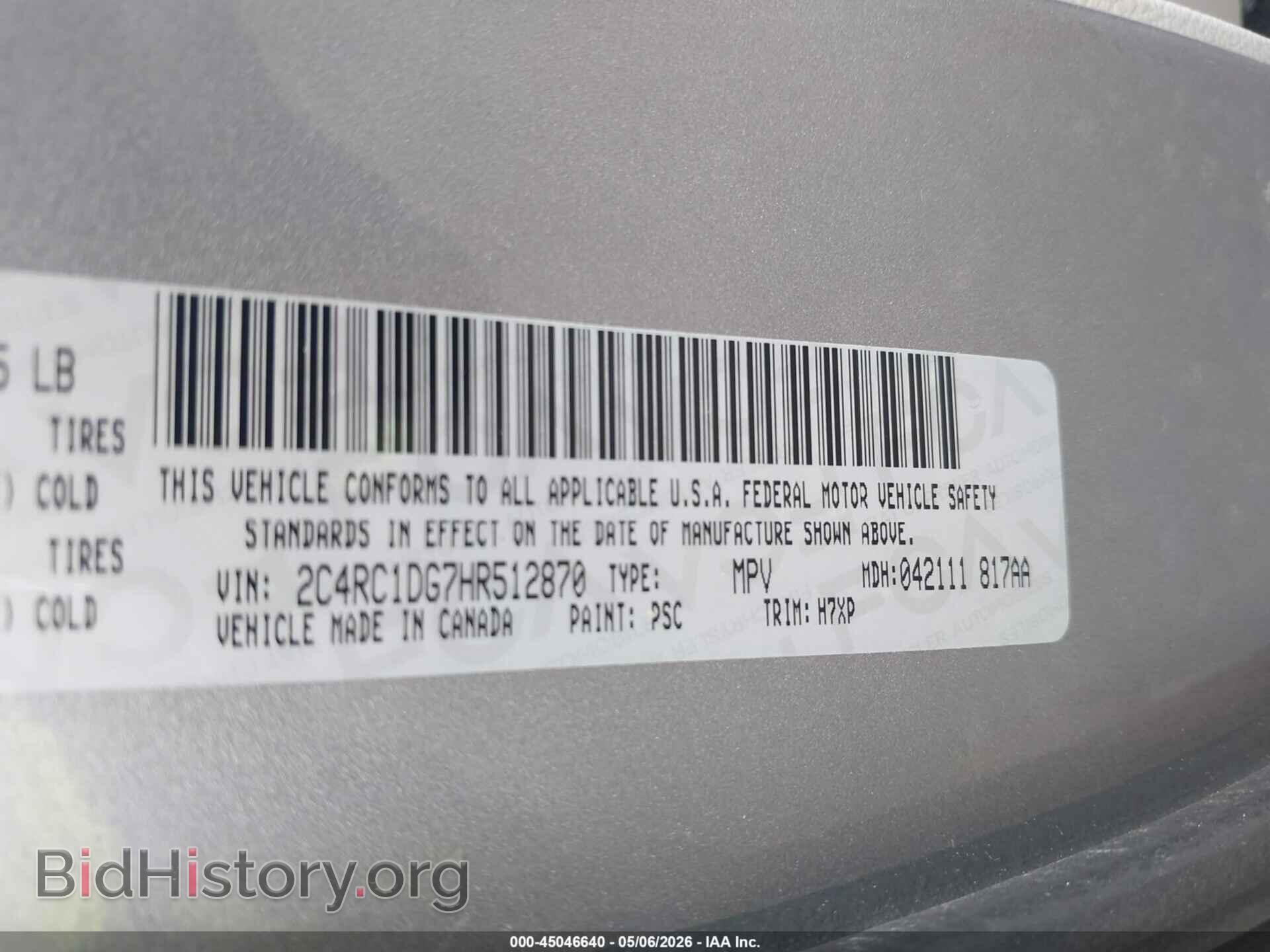 2017 CHRYSLER PACIFICA - VIN: 2C4RC1DG7HR512870 - Фото 9