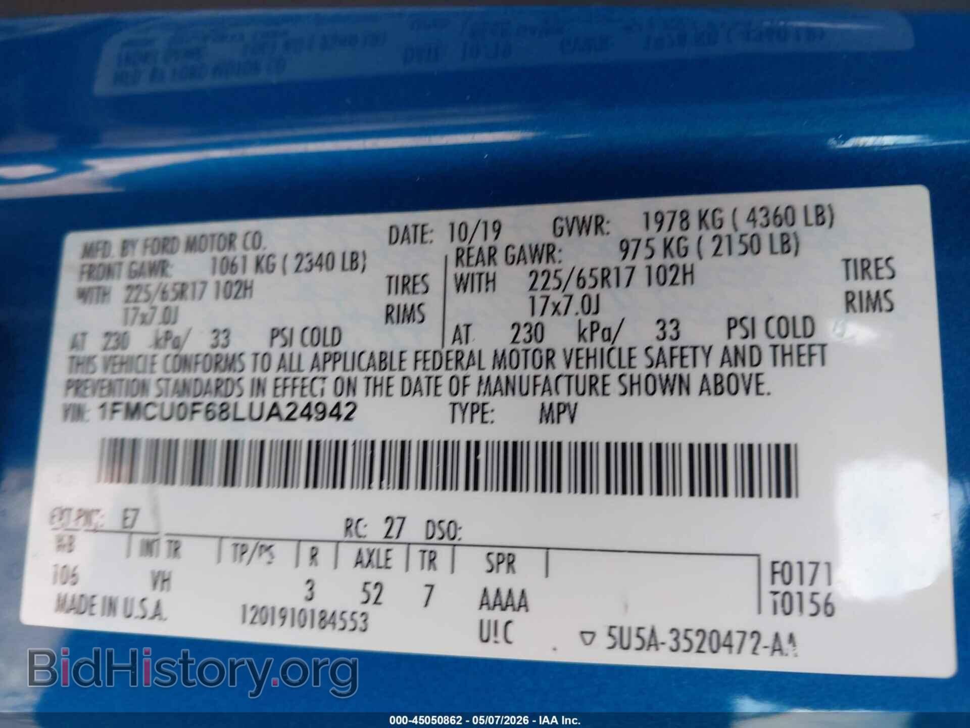2020 FORD ESCAPE - VIN: 1FMCU0F68LUA24942 - Фото 9