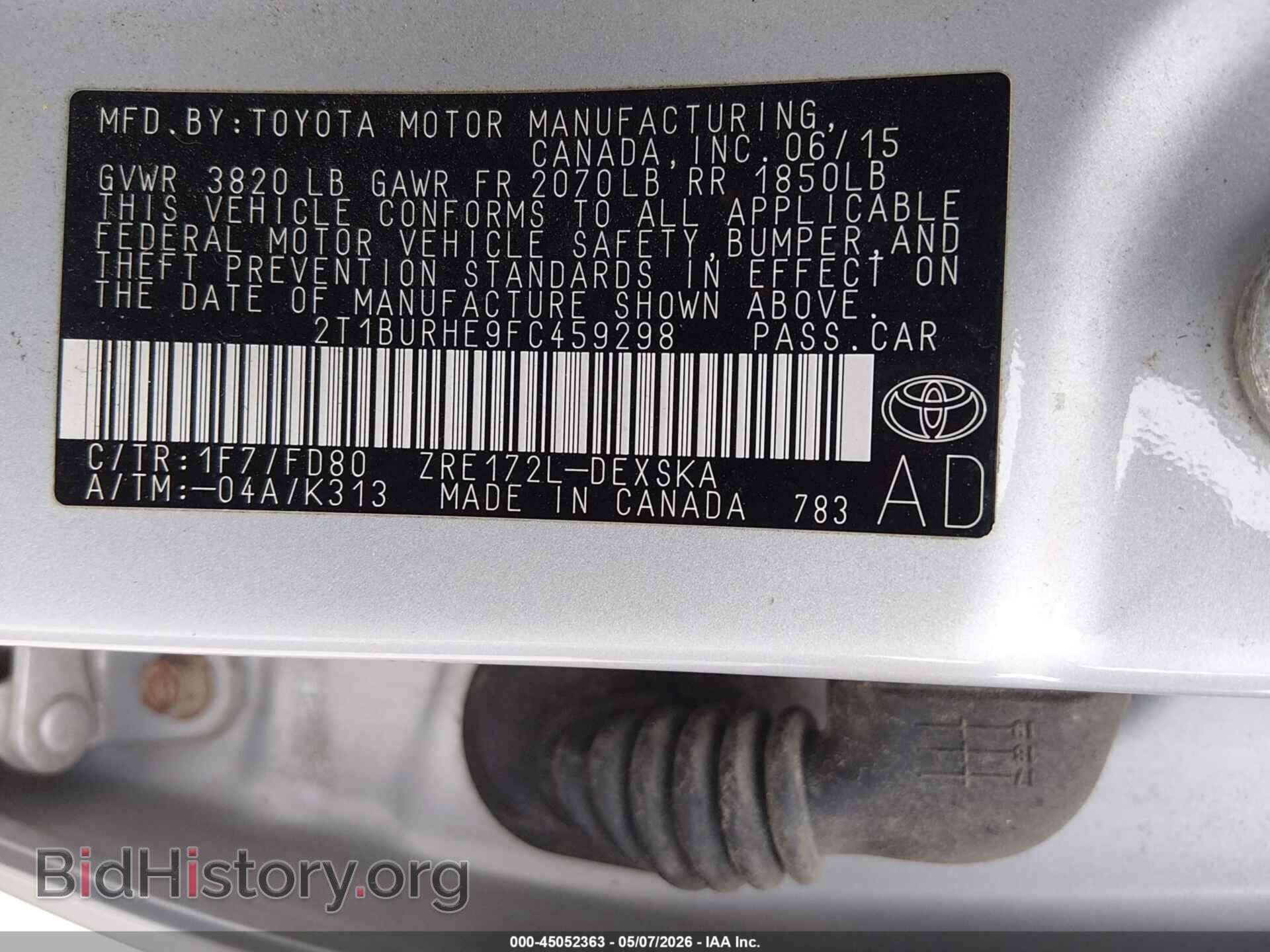 2015 TOYOTA COROLLA - VIN: 2T1BURHE9FC459298 - Фото 9