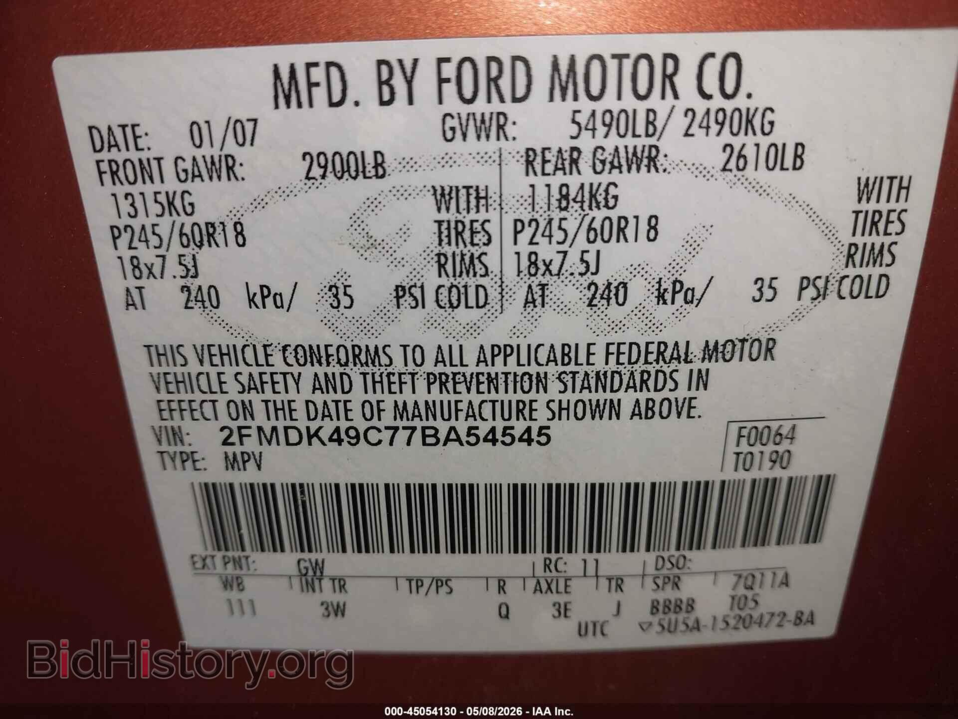 2007 FORD EDGE - VIN: 2FMDK49C77BA54545 - Photo 9