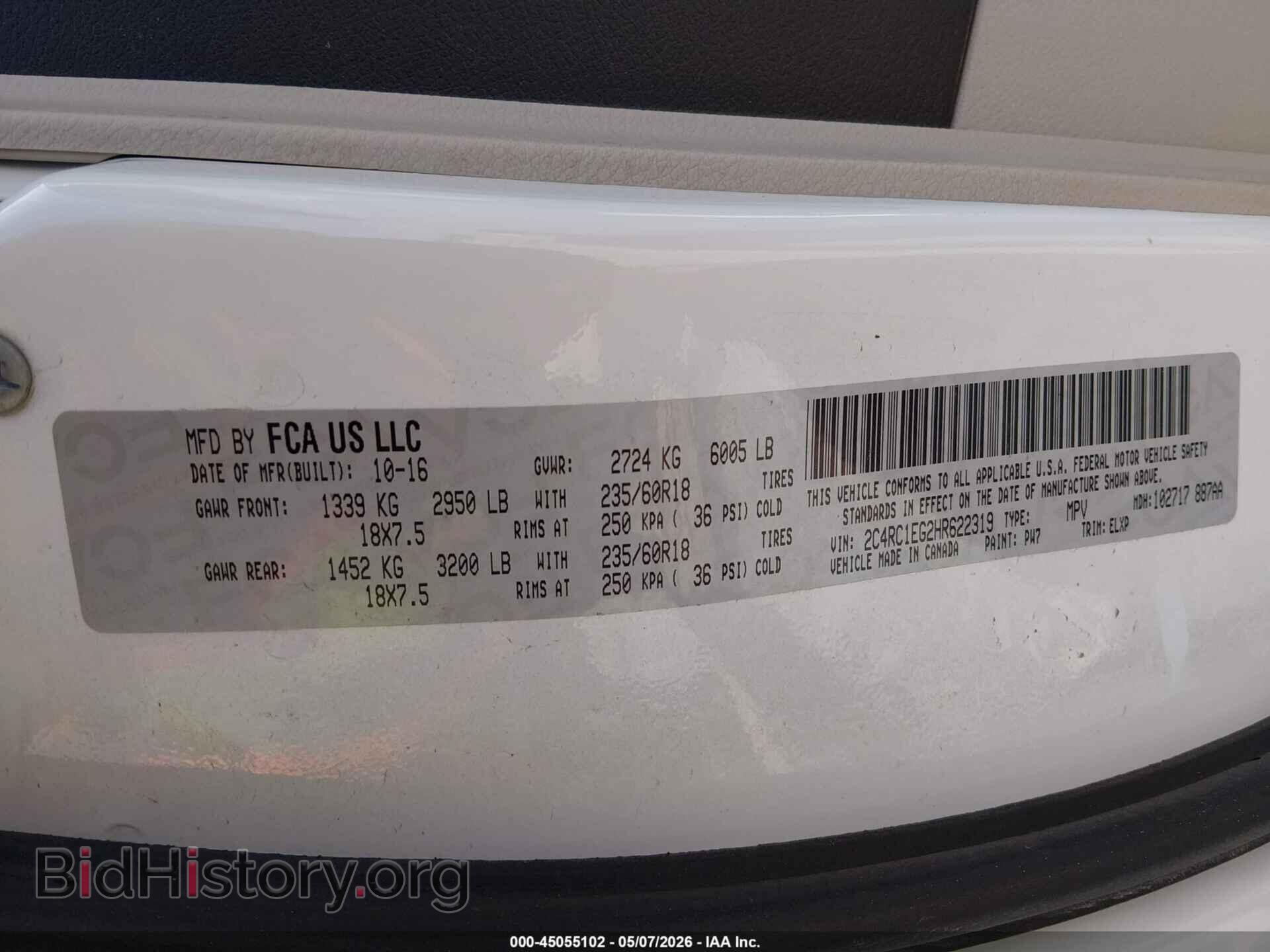 2017 CHRYSLER PACIFICA - VIN: 2C4RC1EG2HR622319 - Фото 9