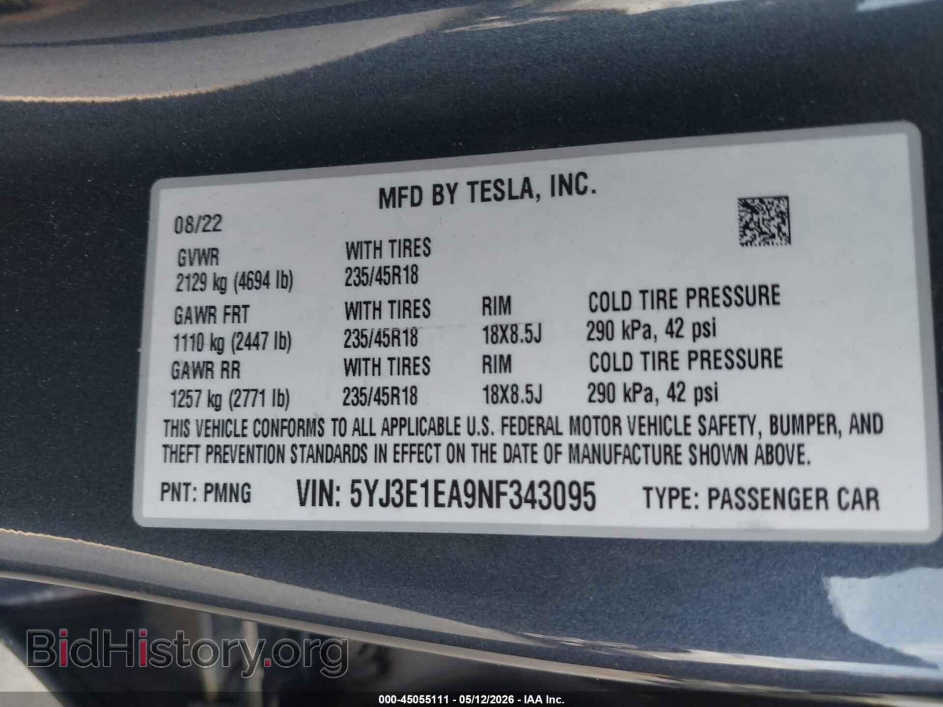 2022 TESLA MODEL 3 - VIN: 5YJ3E1EA9NF343095 - Фото 9