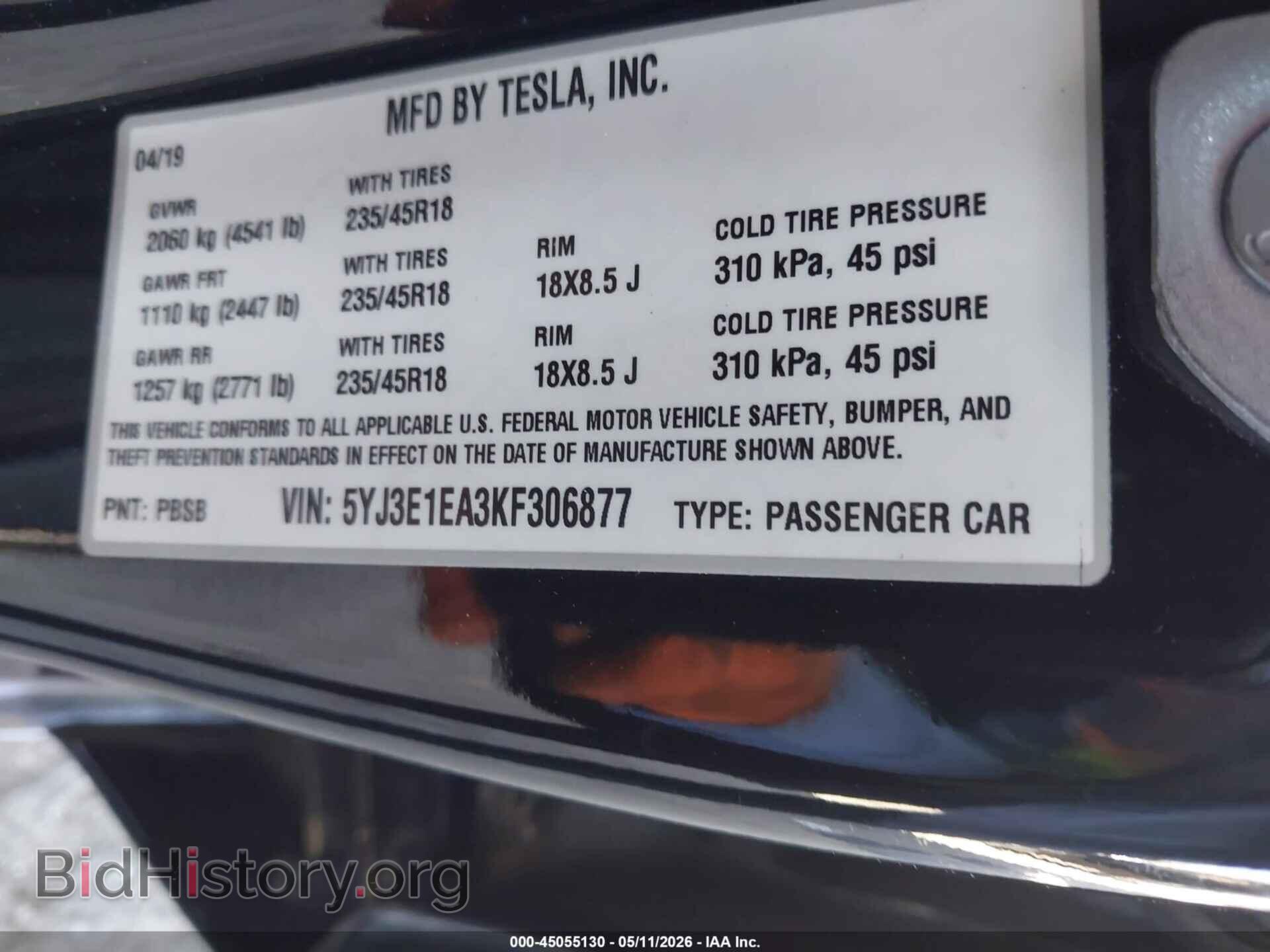 2019 TESLA MODEL 3 - VIN: 5YJ3E1EA3KF306877 - Фото 9