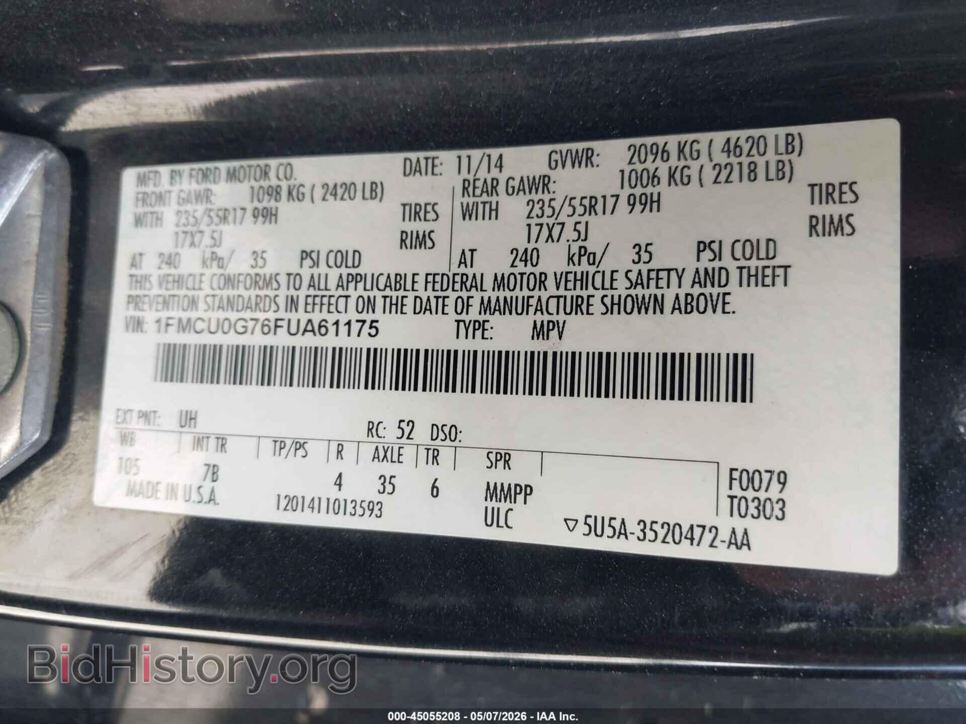 2015 FORD ESCAPE - VIN: 1FMCU0G76FUA61175 - Фото 9