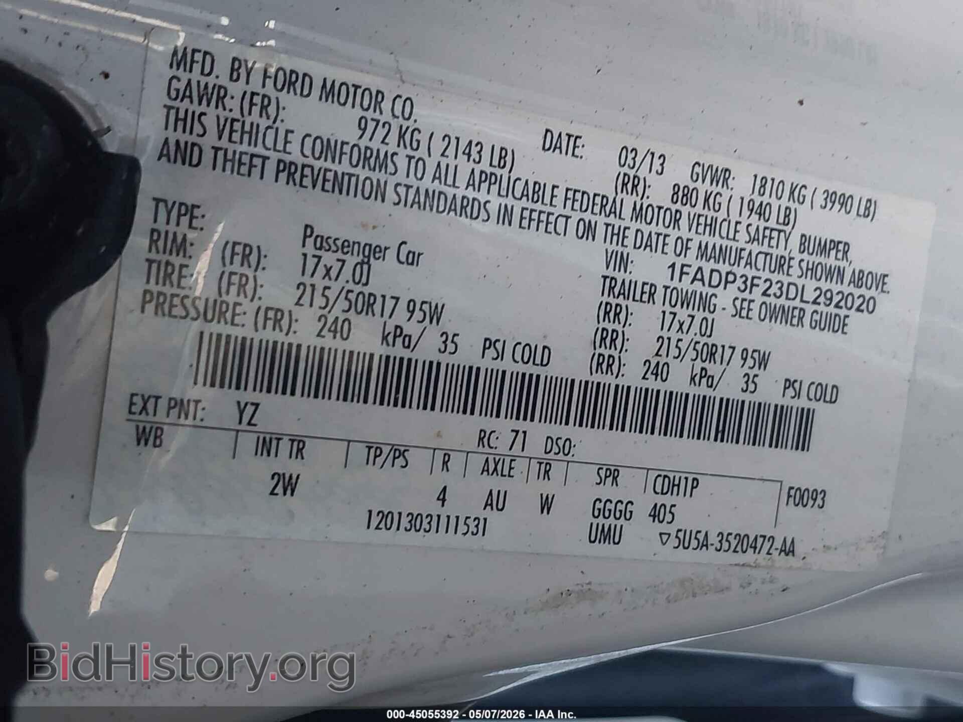 2013 FORD FOCUS - VIN: 1FADP3F23DL292020 - Фото 9