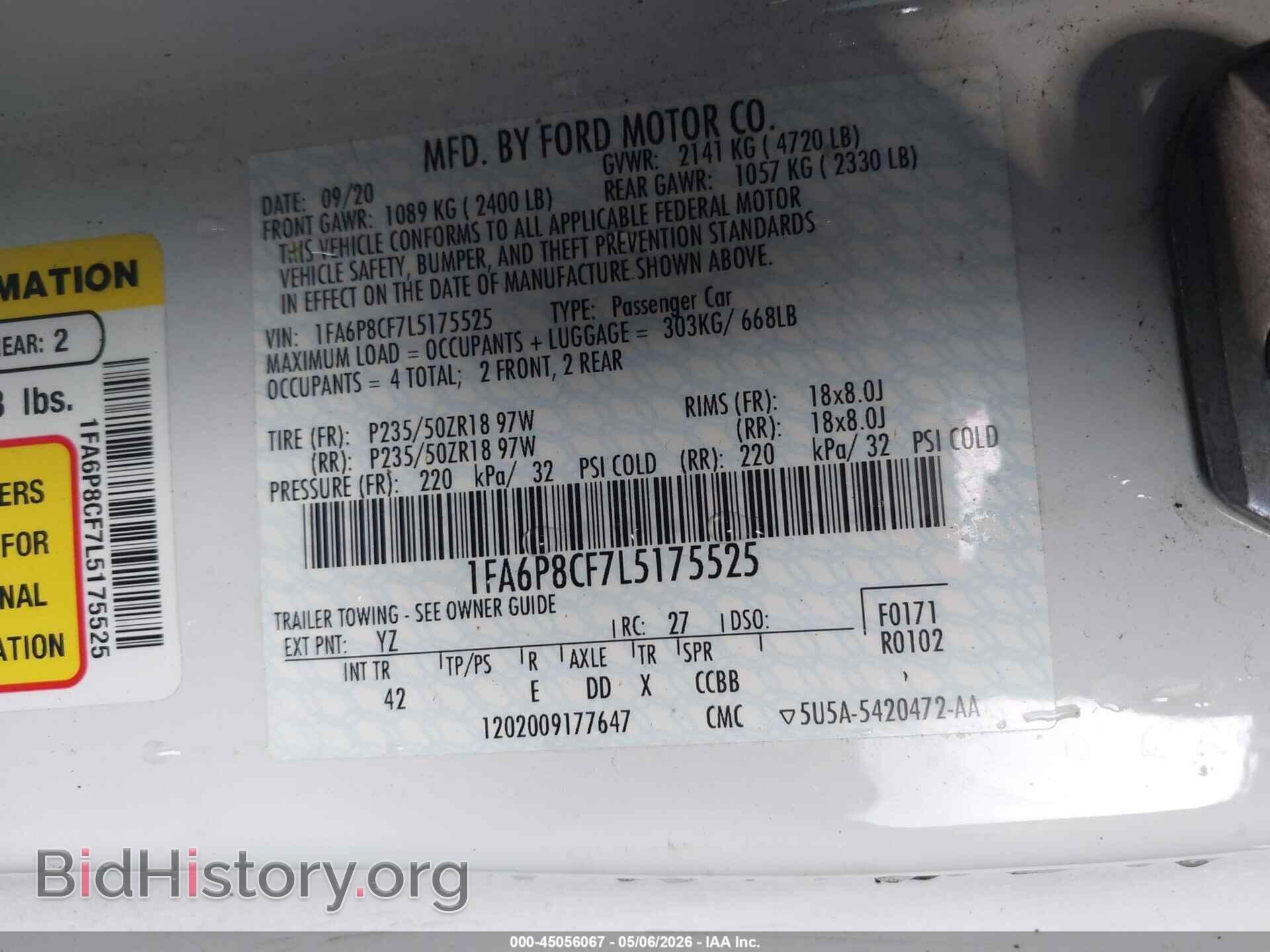 2020 FORD MUSTANG - VIN: 1FA6P8CF7L5175525 - Фото 9