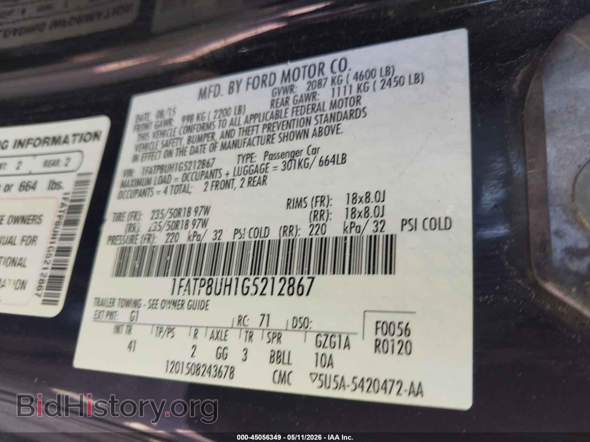 2016 FORD MUSTANG - VIN: 1FATP8UH1G5212867 - Фото 9