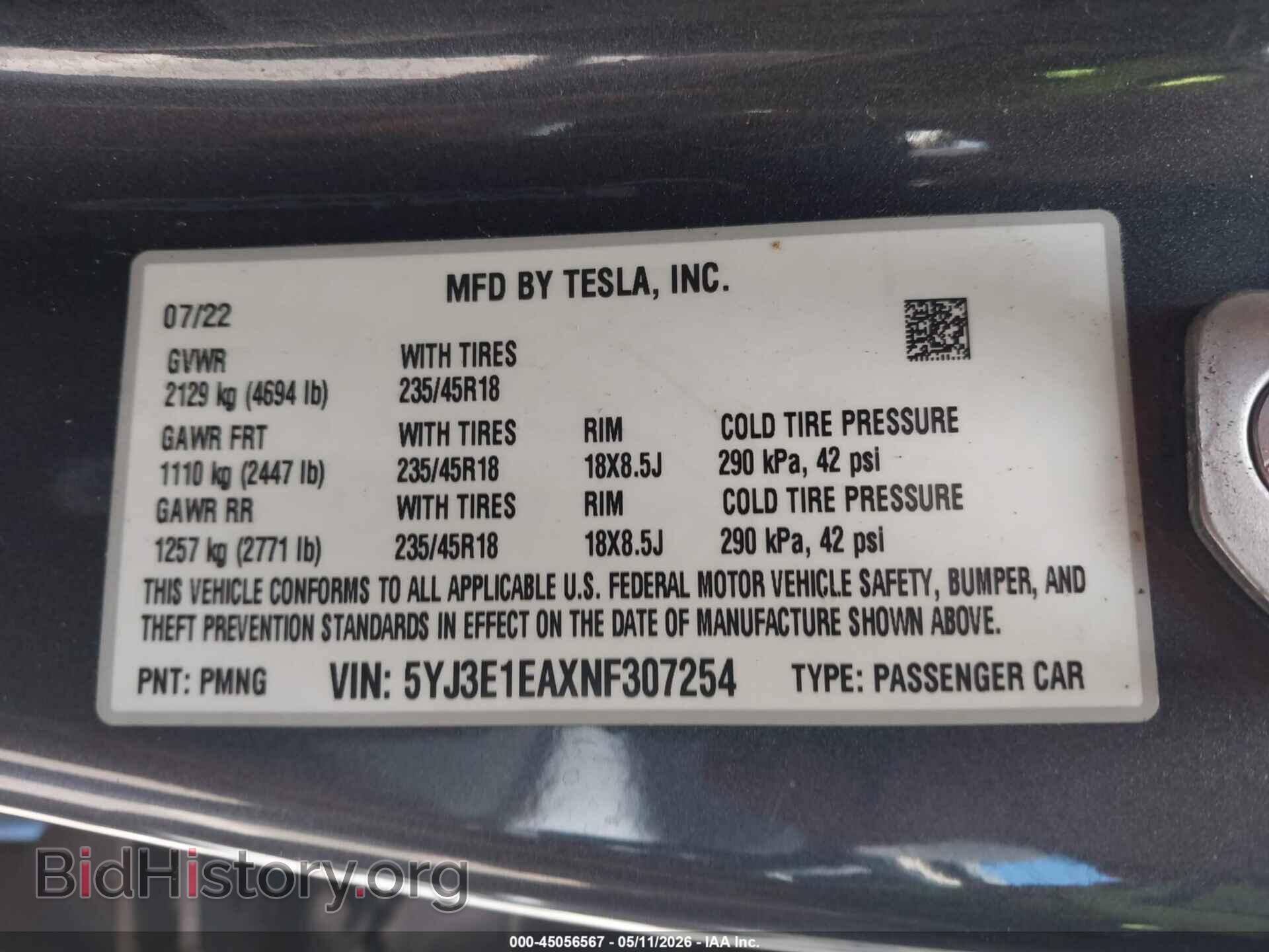 2022 TESLA MODEL 3 - VIN: 5YJ3E1EAXNF307254 - Фото 9