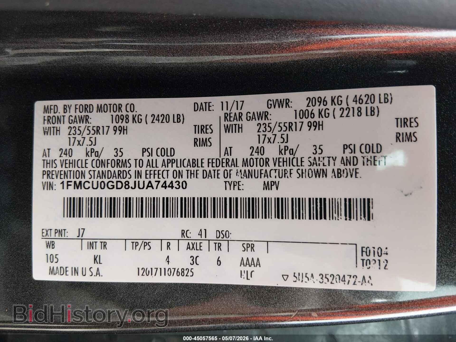 2018 FORD ESCAPE - VIN: 1FMCU0GD8JUA74430 - Фото 9