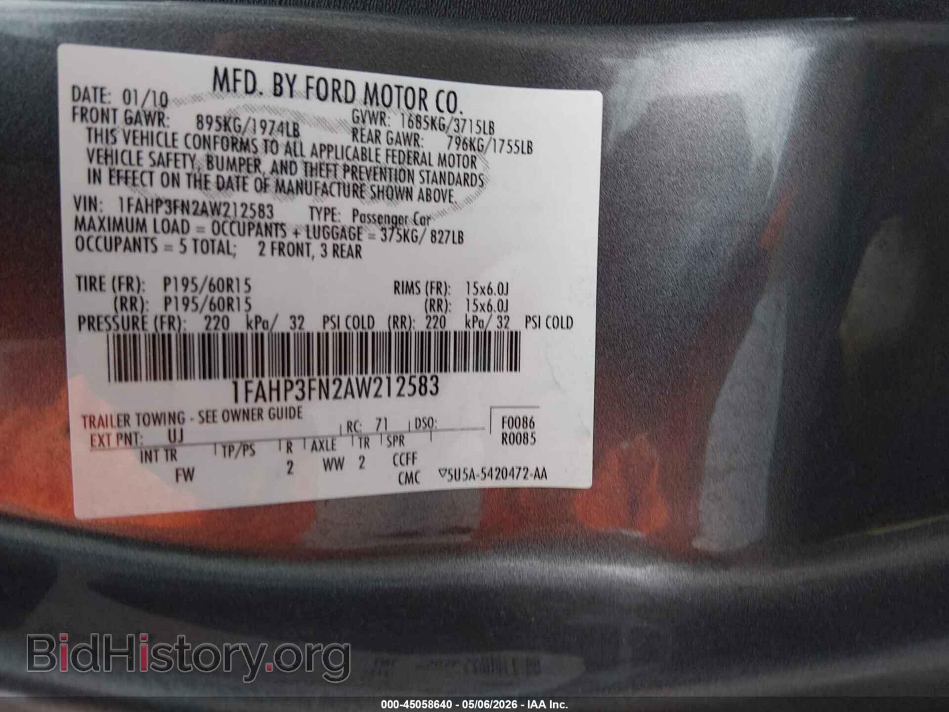 2010 FORD FOCUS - VIN: 1FAHP3FN2AW212583 - Фото 9