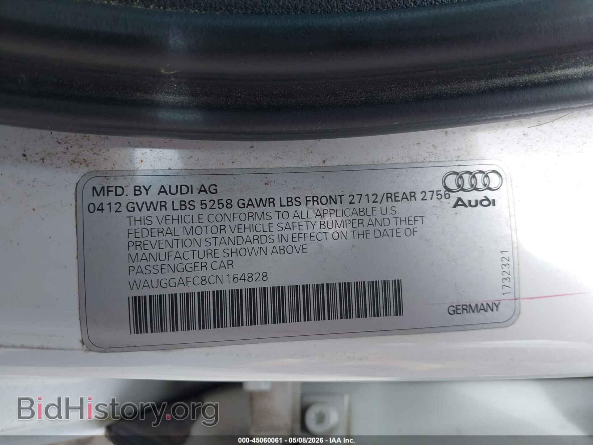2012 AUDI A6 - VIN: WAUGGAFC8CN164828 - Фото 9