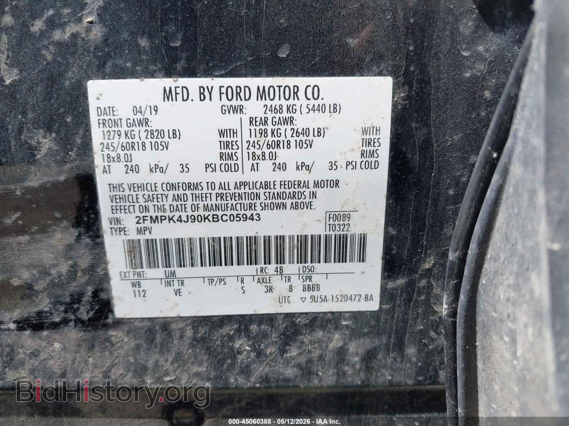 2019 FORD EDGE - VIN: 2FMPK4J90KBC05943 - Photo 9