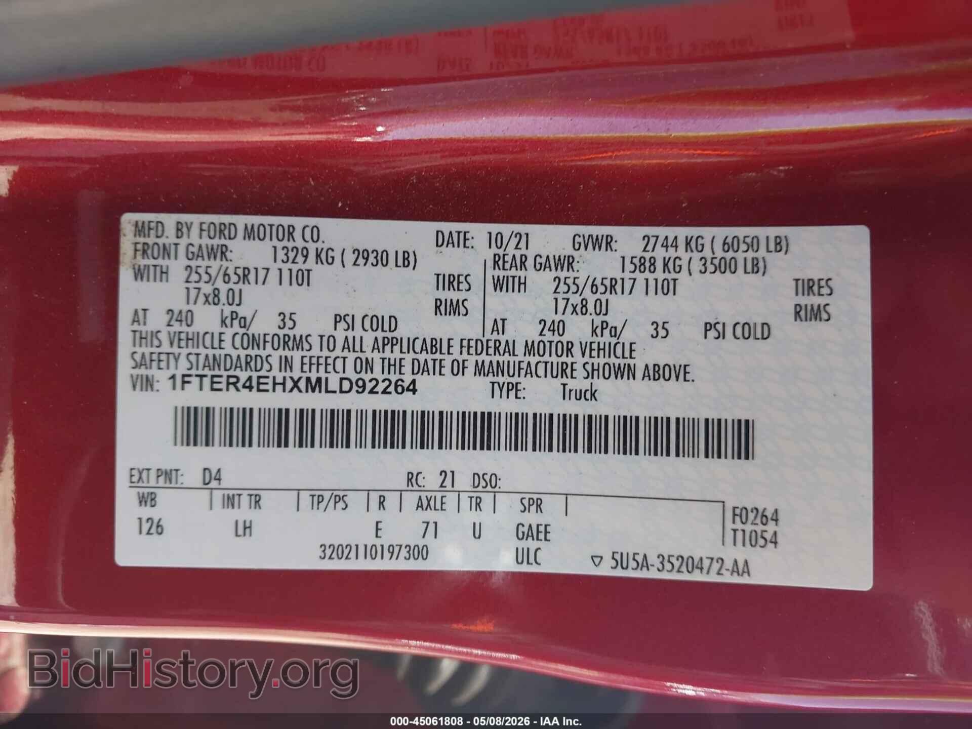 2021 FORD RANGER - VIN: 1FTER4EHXMLD92264 - Photo 9
