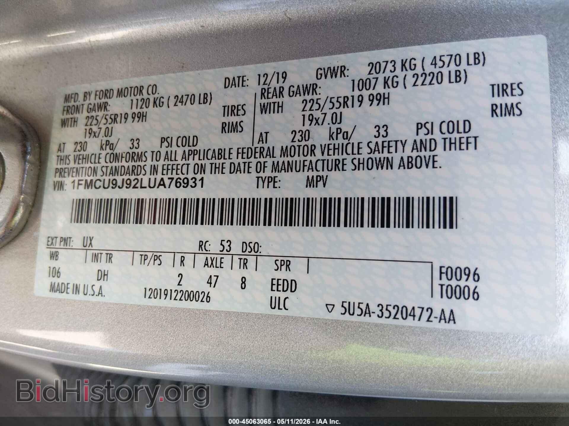 2020 FORD ESCAPE - VIN: 1FMCU9J92LUA76931 - Photo 9